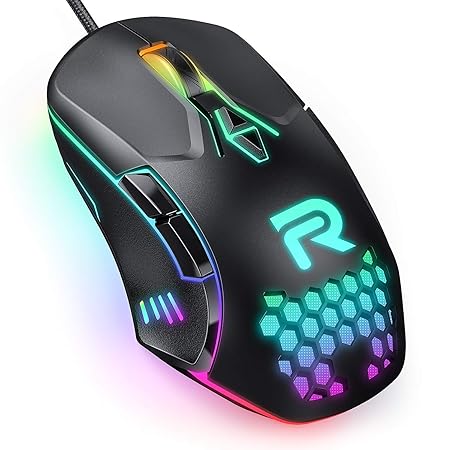 Run-Mus CW902 Wired USB Gaming Mouse with RGB, 7 Programmable Buttons, Ergonomic USB Computer Mouse with High Precision Sensor, DPI/LED Lighting for PC/Laptop