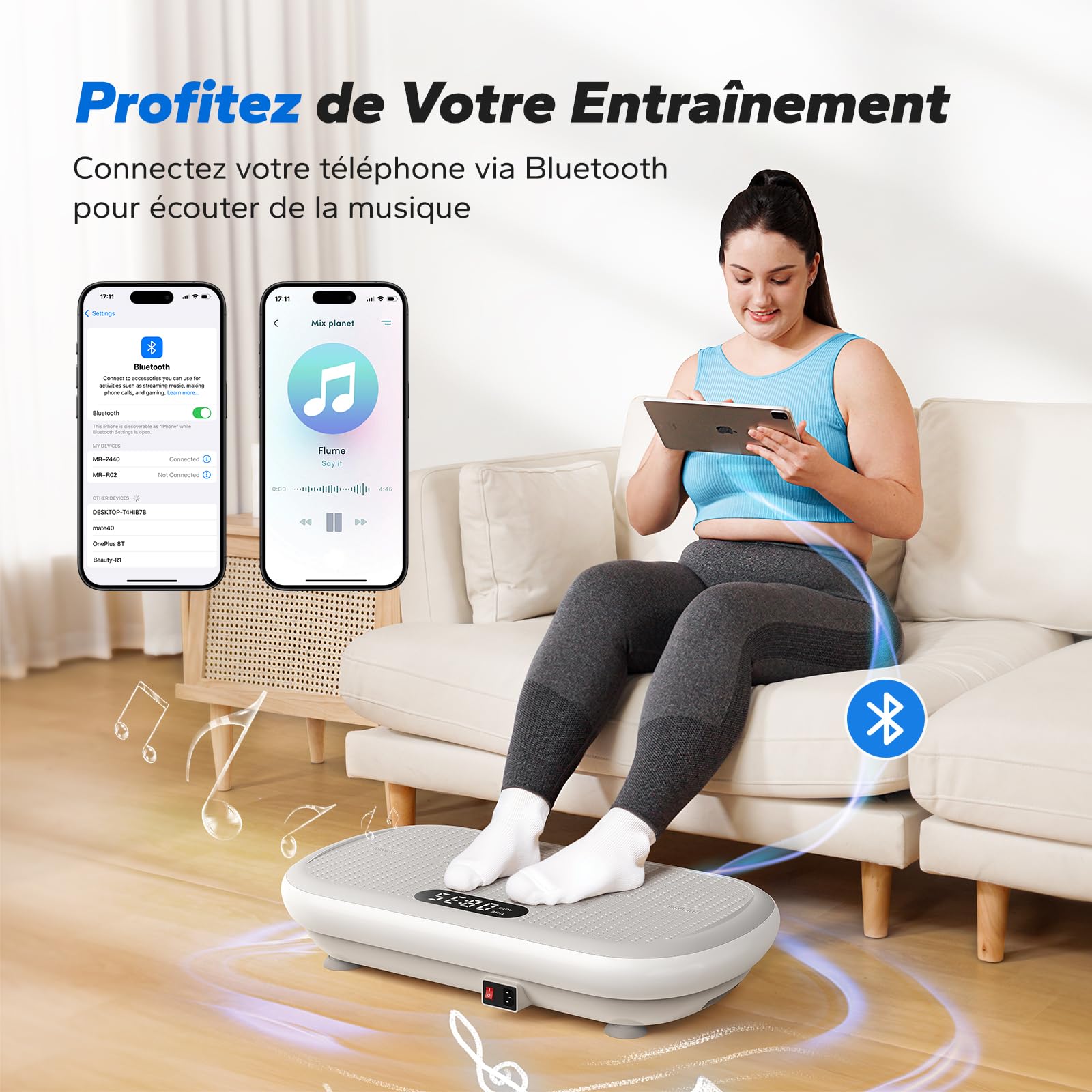 MERACH Plateforme Vibrante Puissante, Amplitude 13 mm, Capacité 200 kg, Pédale Silicone, Haut-Parleur Bluetooth