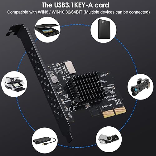 Miniatura 5 de Tarjeta de expansión PCI-E 2X a USB3.1 A-Key Gen2 frontal tipo C, 10 Gbps tipo E interno de 20 pines conector de panel frontal, adaptador PCI