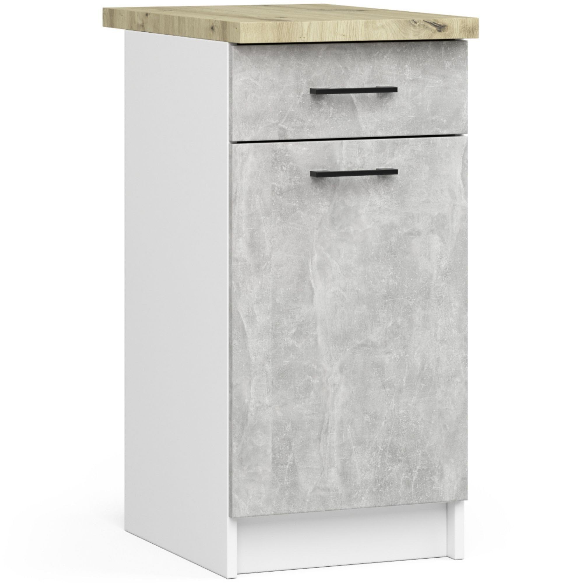AKORD | Conjunto de Muebles de Cocina Oliwia | Completa Pequeña | Mueble Modular | A Medida 180 cm | Modulares Pequeñas | Blanco y Hormigón Frente