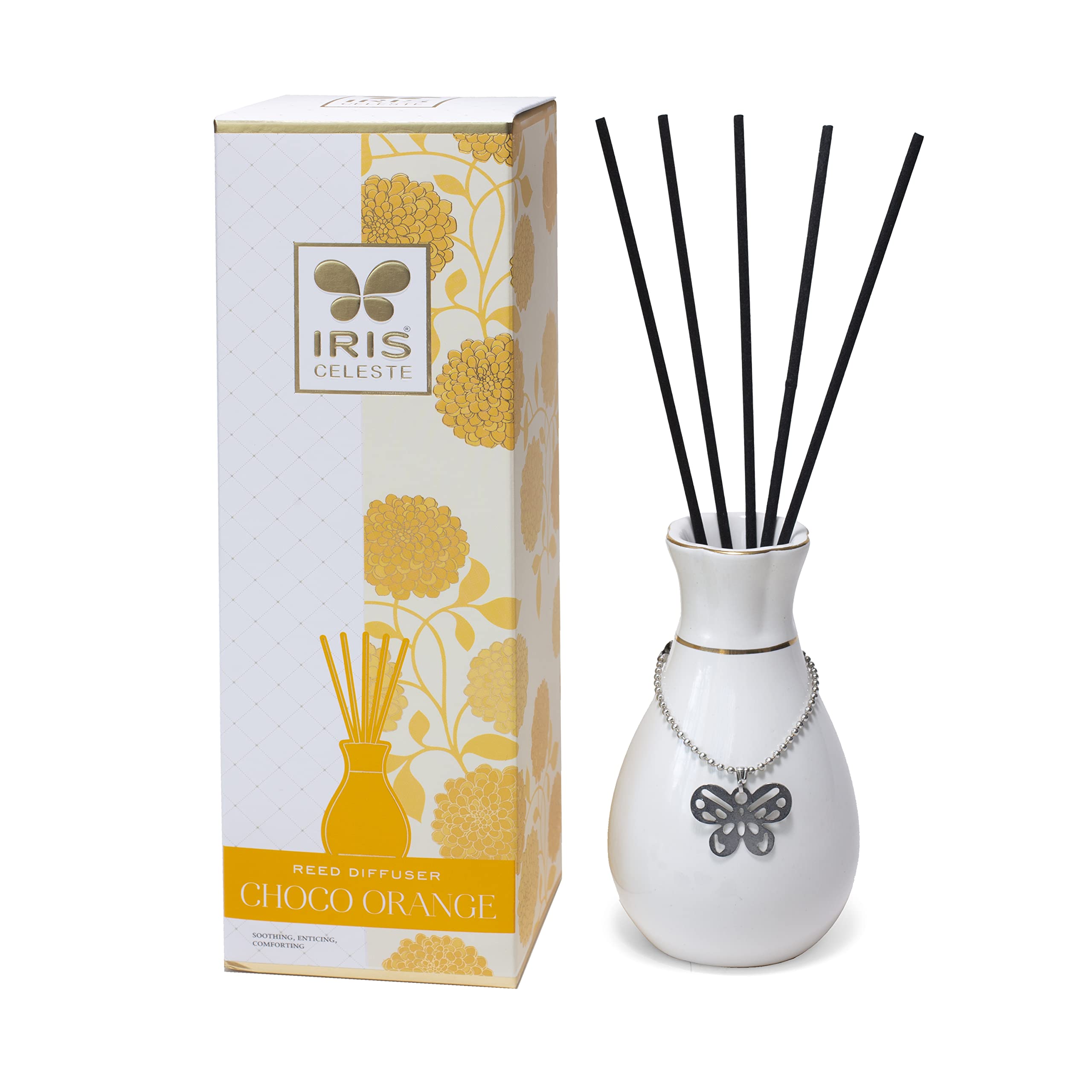 Iris Celeste Choco Orange Reed Diffuser with 1N Ceramic Pot,5N Reed Sticks and 60ml Diffuser Oil
