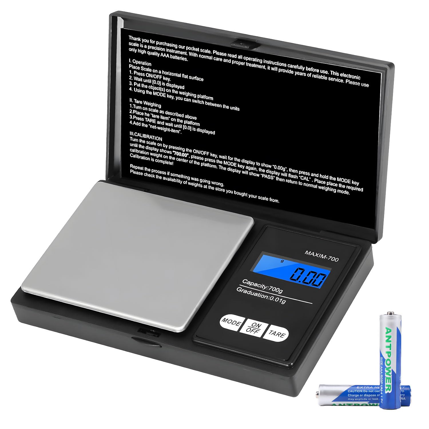 Vinabo Grammwaage Feinwaage 0.01g Waage Gramm 700g/0.01g Goldwaage Präzisionswaage Taschenwaage mit LCD Display und 7 Einheiten Tara Funktion für Küche, Kaffee, Schmuck (Einschließlich 2 Batterien)