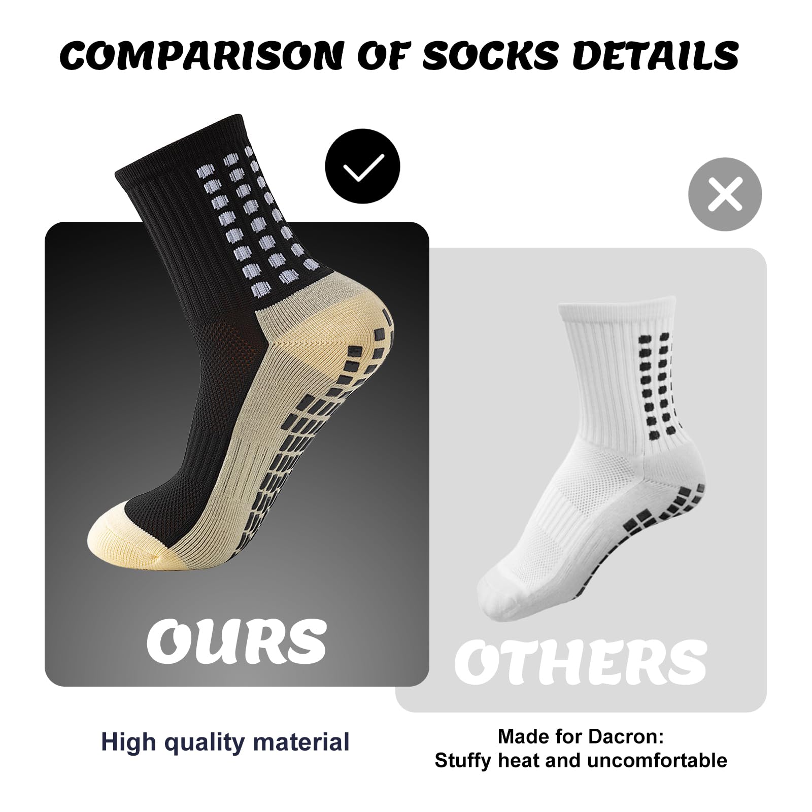 Okdance Grip Football Socks 3 Pairs Grip Soccer Socks for Kids Boy Anti Slip Athletic Socks Non Slip Pads for Basketball Baseball Football Sports Sock, Black, 6-9 Years 2
