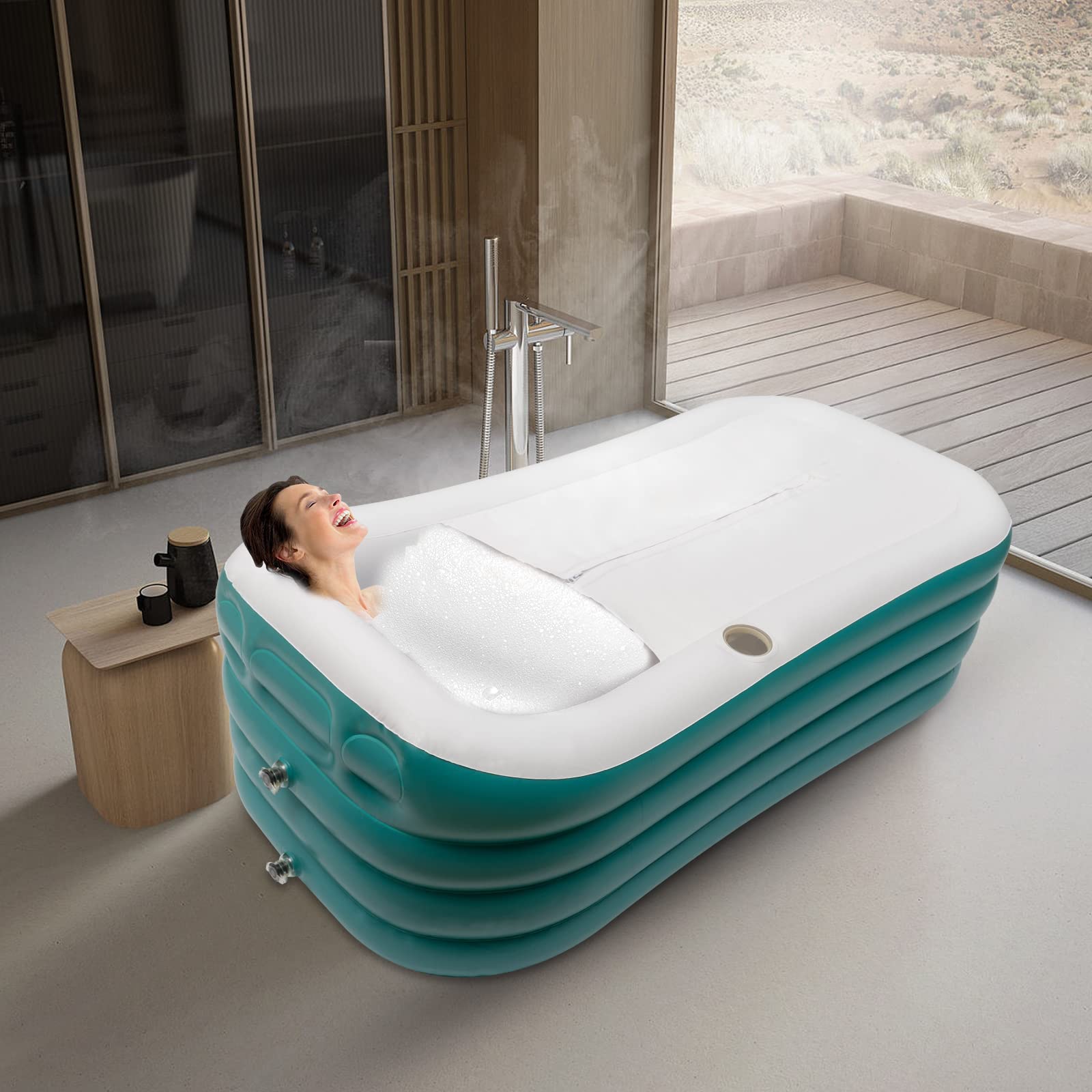 Baño de hielo, bañera portátil de 250 l con tubo de drenaje y bomba eléctrica, temperatura del agua adecuada -15-55 ℃, para ducha y baño de vapor, 152 x 82 x 57 cm