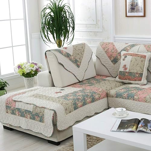 Miniatura 4 de vctops Funda de sofá de algodón, fundas gruesas acolchadas para sofá modular, funda de sofá bohemio con parches florales para perros, gatos y