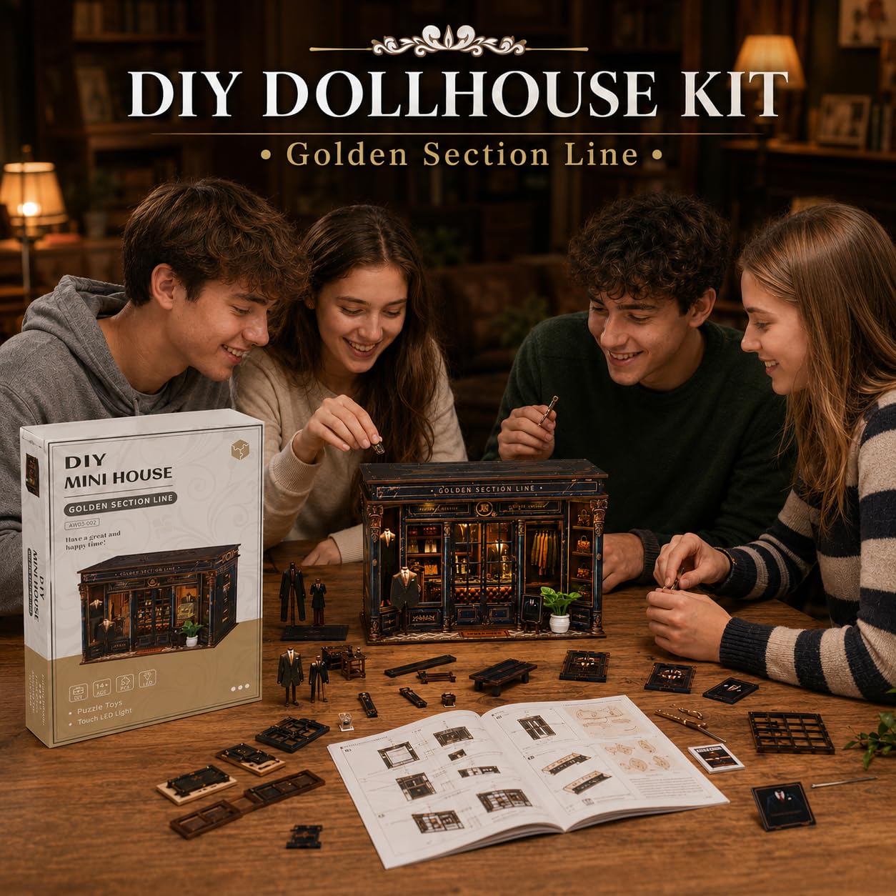 Roroom 3D Puzzle Erwachsene, Retro Book Nook Holz mit LED-Beleuchtung, DIY Miniature House Für die Bücherregal Deko-kreative Miniatur Haus für Frauen