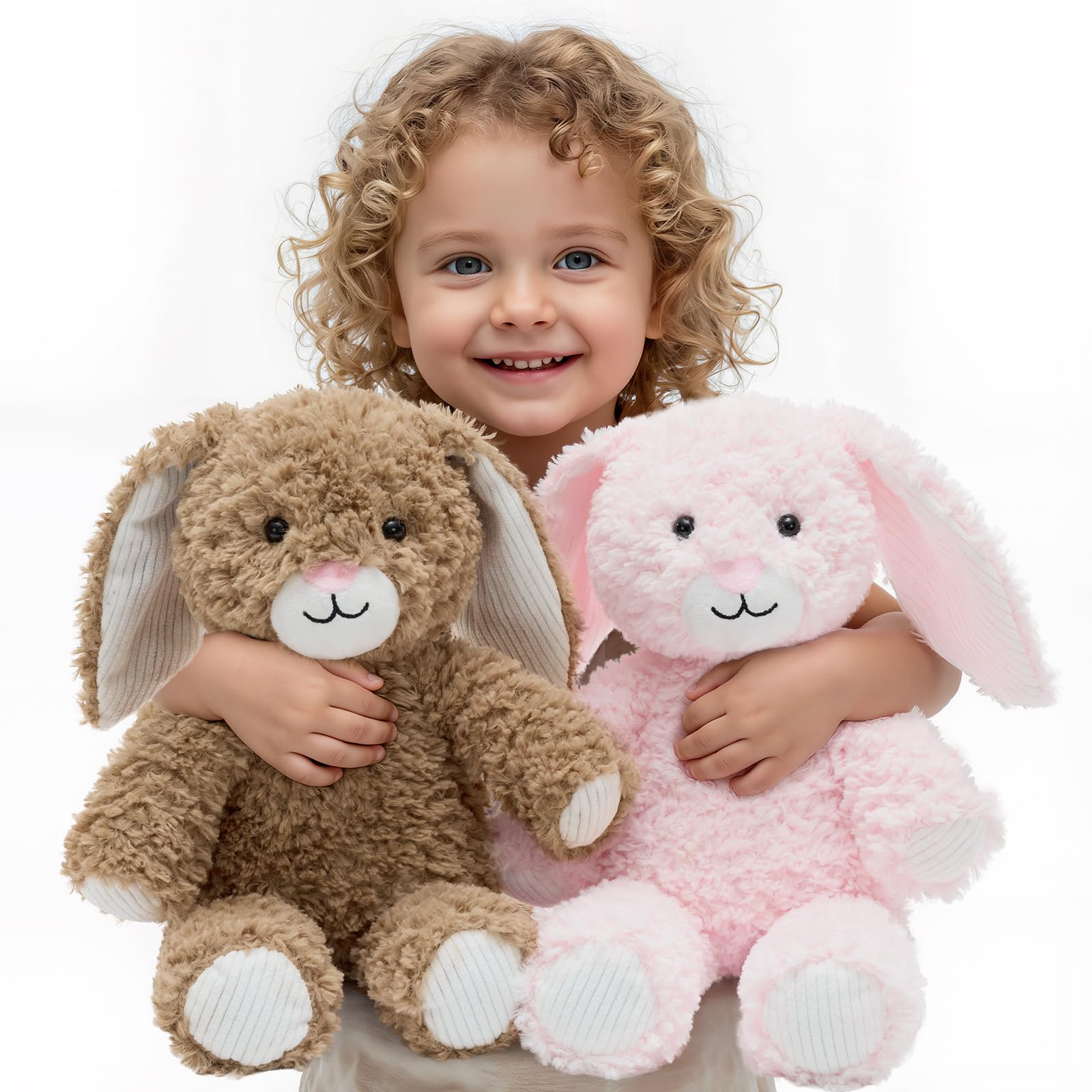 MorisMos 2 Piezas Peluche Conejo Peluche Juguete, 30cm Realista Conejo Juguete Suave, Animal De Relleno Peluche Conejo con Orejas Floppy para NiñOs CumpleañOs Deco (Rosa, MarróN)