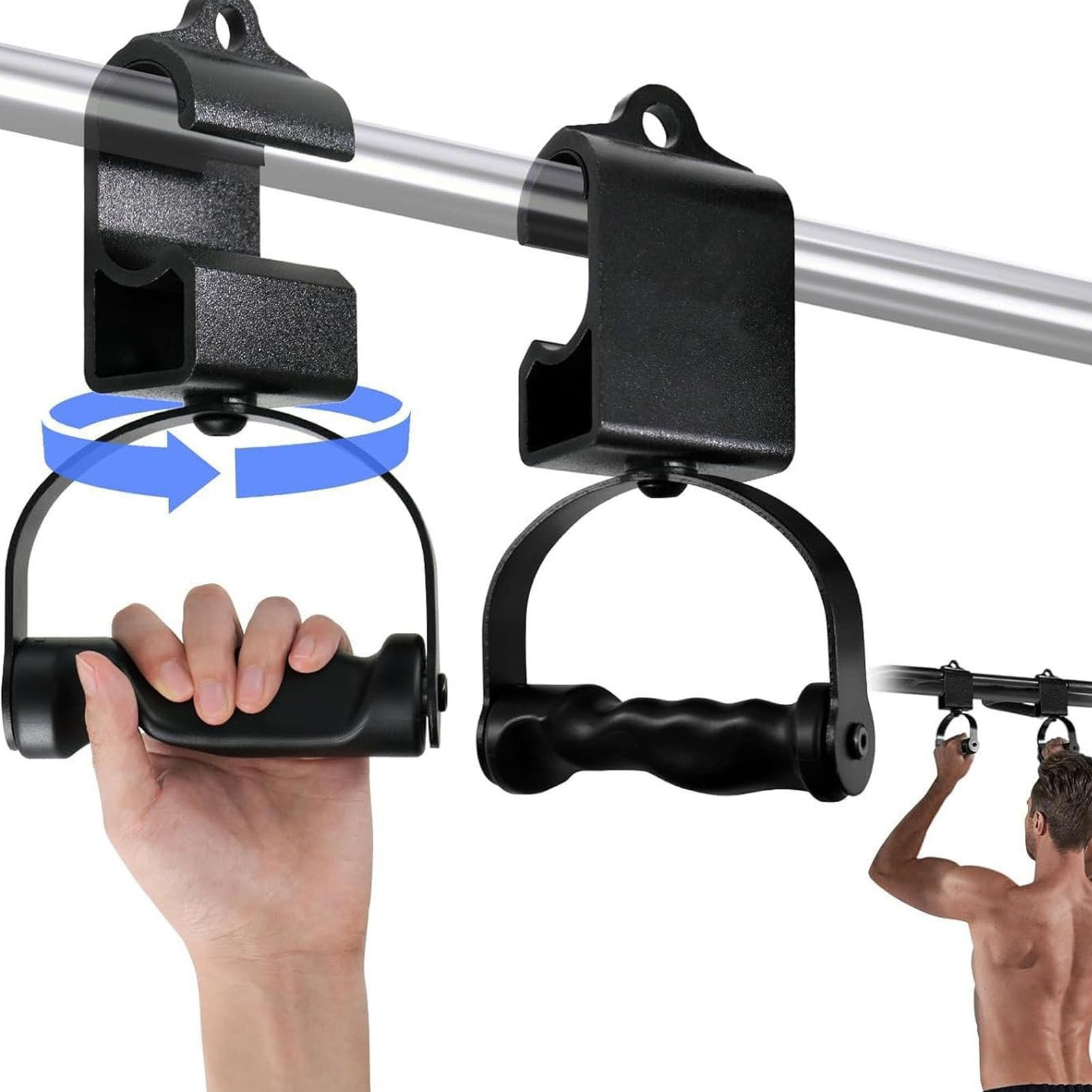 Luocute 2 Manijas Giratorias para Dominadas, Agarre Ergonómico de Aluminio de Primera Calidad con Rotación de 360 ​​grados y ABS Antideslizante, para Entrenamiento de Fuerza con Barra y