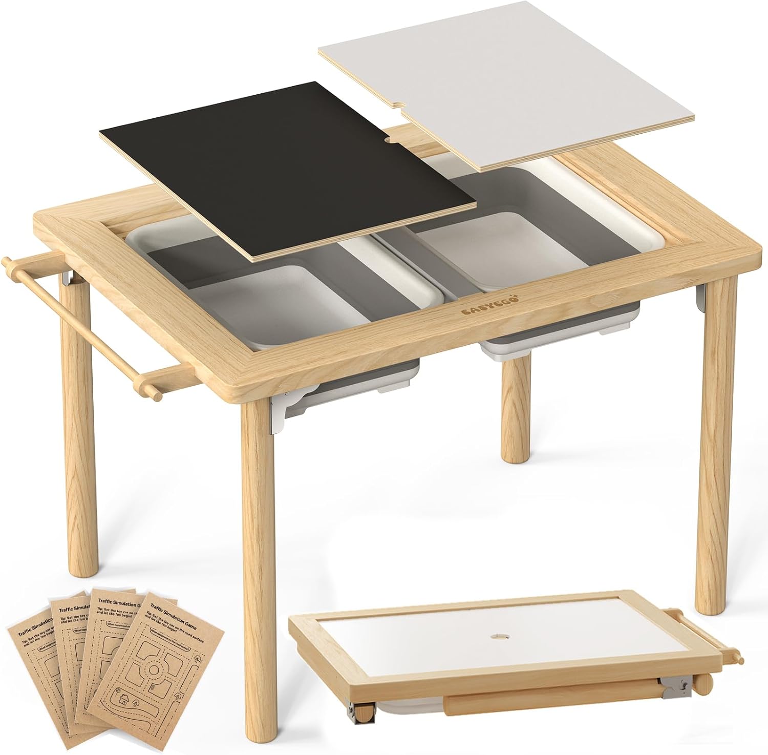 Easyego Toddler Sensory Table – Educational Kids Table for Sand and Water Play with Foldable Storage Bins, Ideal Gift for Children - Foldable Standard Beech Wood Color