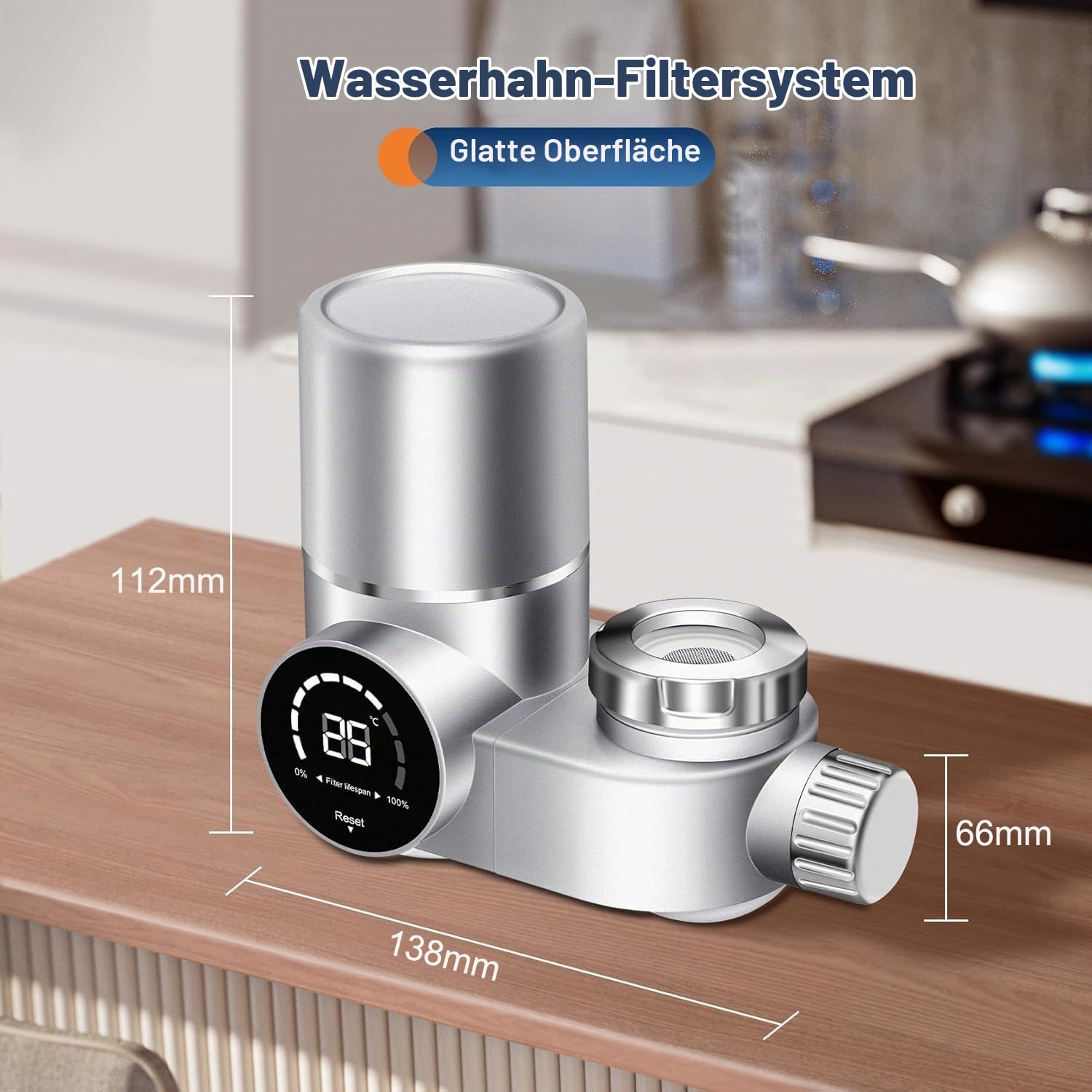 Wasserfilter wasserhahn mit 3 filterelement, Wasser filtersystem trinkwasser mit UV-Licht und LED Anzeige, Entfernt Blei, Chlor und Schwermetalle