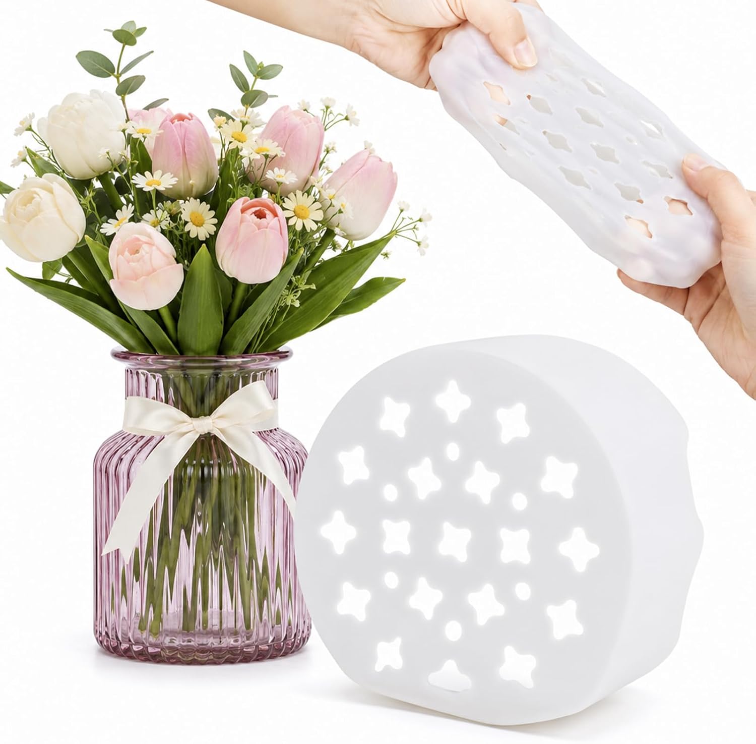 Silicone Flower Arranging Grid, Water Proof & Reusable Stretch Flower Arranging Grid, Clear Flexible Vase Buddy Reusable Silicone, Silicone Vase Grid for Outdoors and Indoors Easy Vase Arrangement
