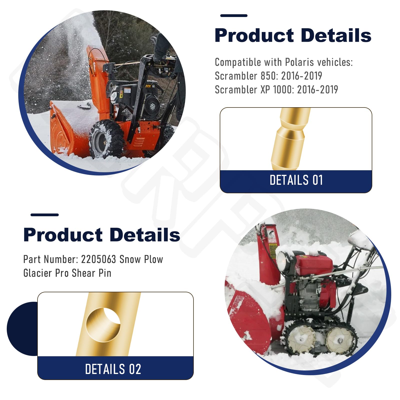 Lot de 4 goupilles de cisaillement Glacier Pro 2205063 compatibles avec Polaris ATV Chasse-neige Glacier Pro 2015-2019 Sportsman, arbre de verrouillage multi-usage à double extrémité