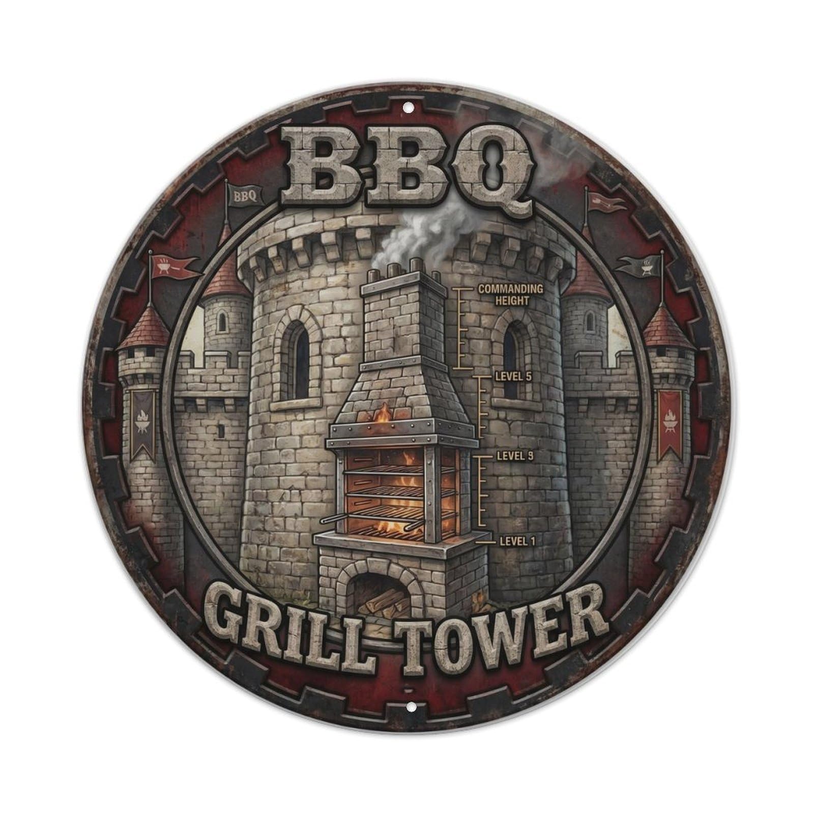 BBQ Grill Tower Metal Tin Sign