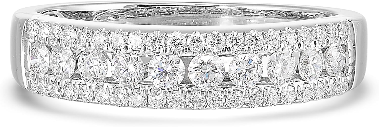 Diamond Delight 1/2 Carat Real Natural Diamond Band Ring for Women - 14k White Gold...