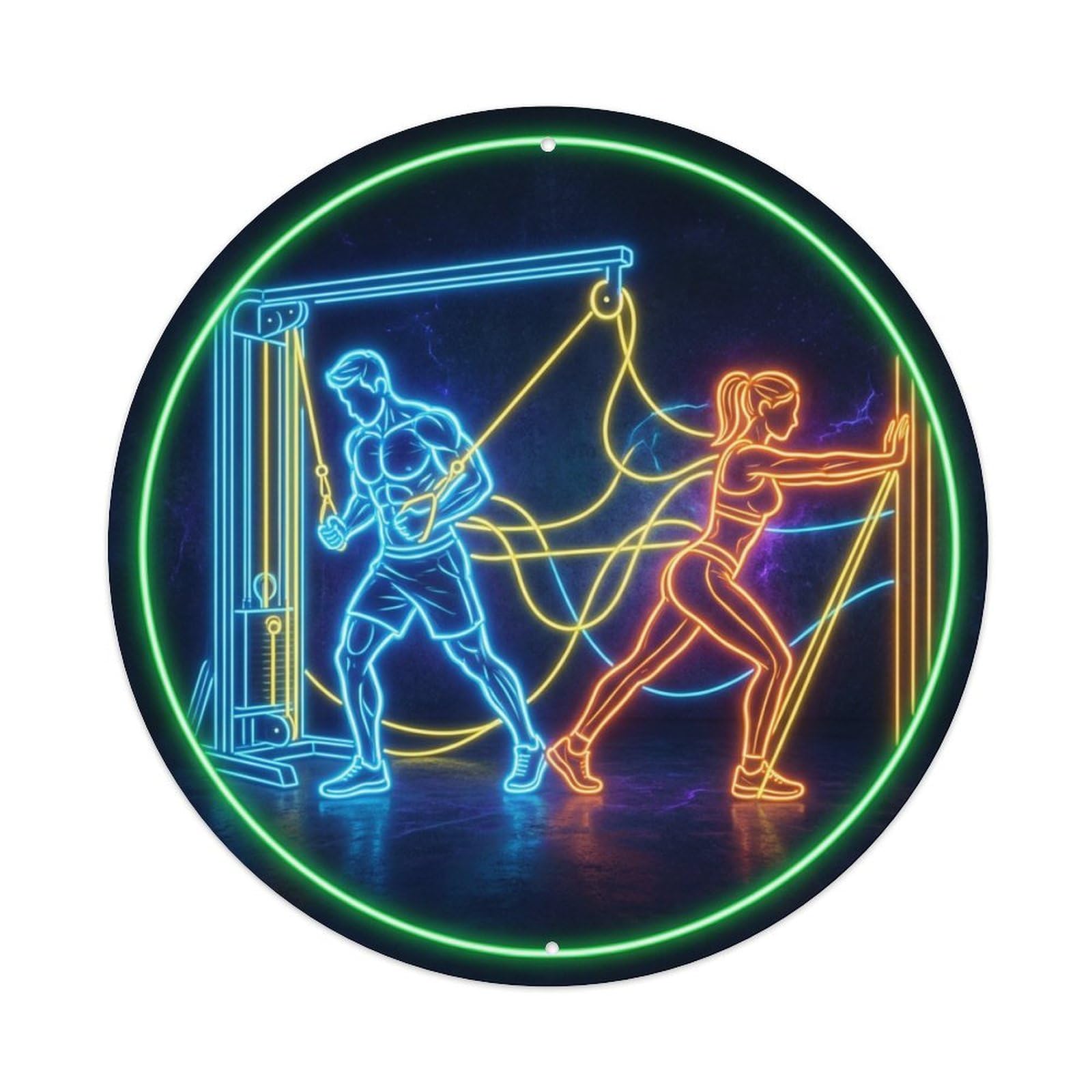 Vintage Faux Neon Gym Retro Bodybuilding Tension Metal Tin Sign