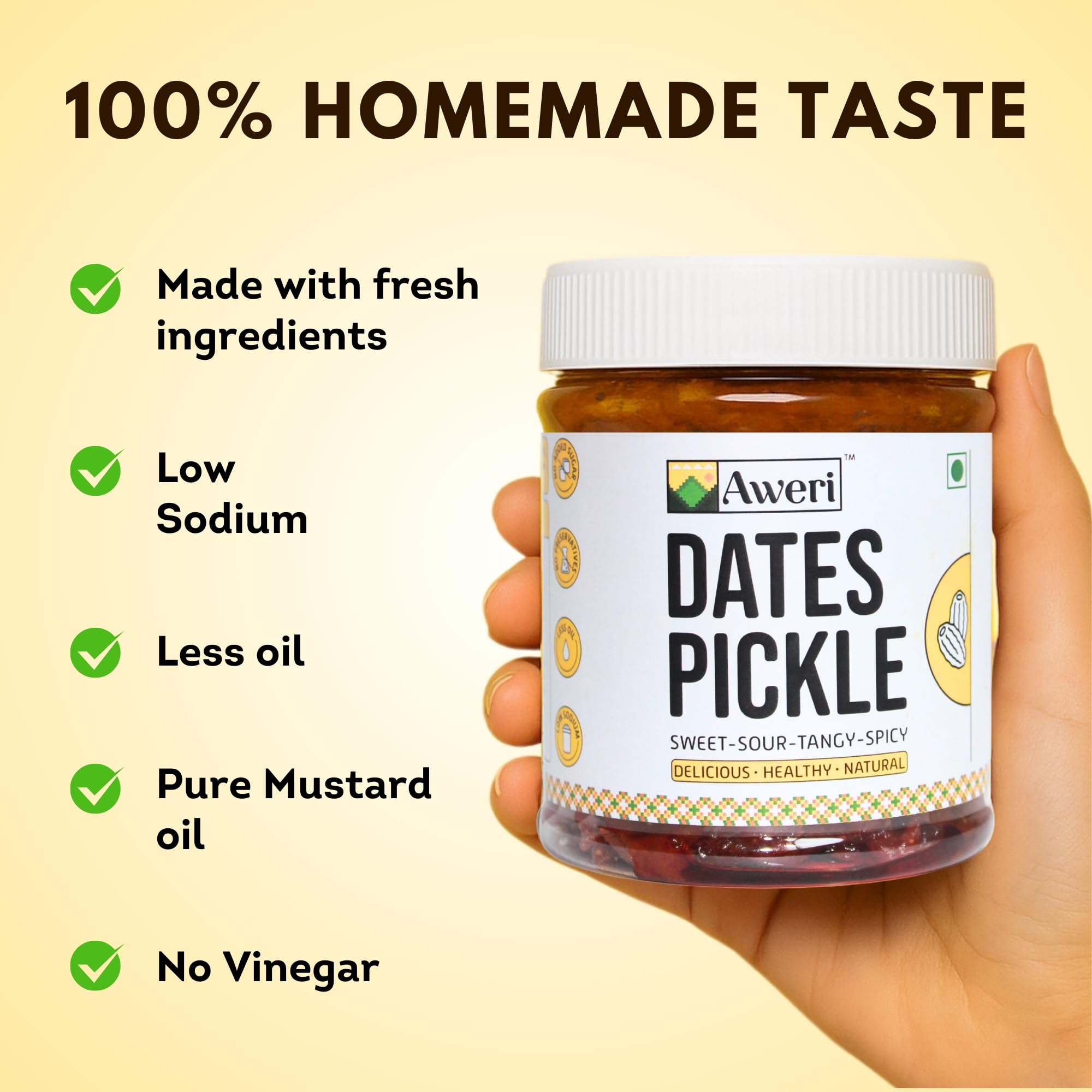 Aweri Dates Pickle (400g) | Khajoor Ka Achaar | Includes Sheesham Wooden Spoon | Traditional Homemade Taste | No Preservatives | No Vinegar | Made with Mustard Oil | 3