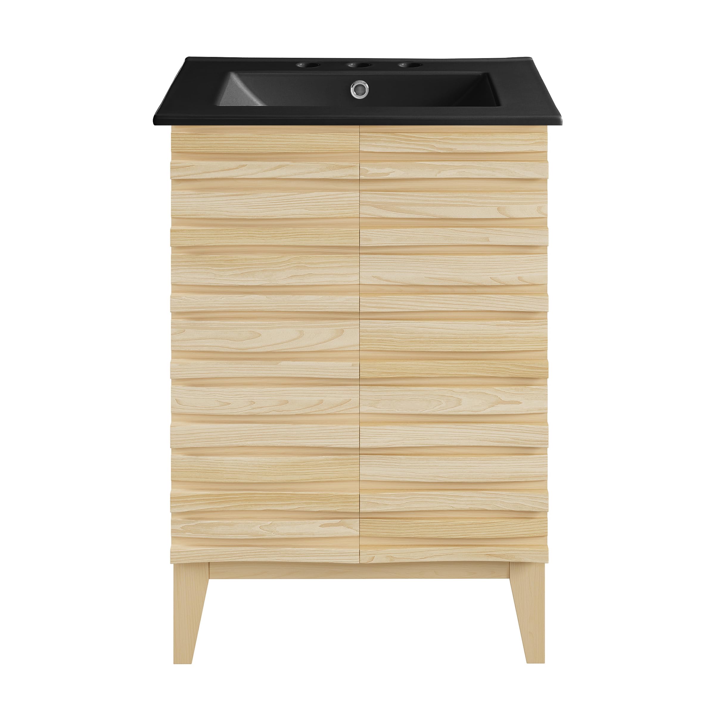 Swiss Madison Cascade 24 in. Natural Oak Bathroom Vanity with Black, 3-Hole Ceramic Sink Top