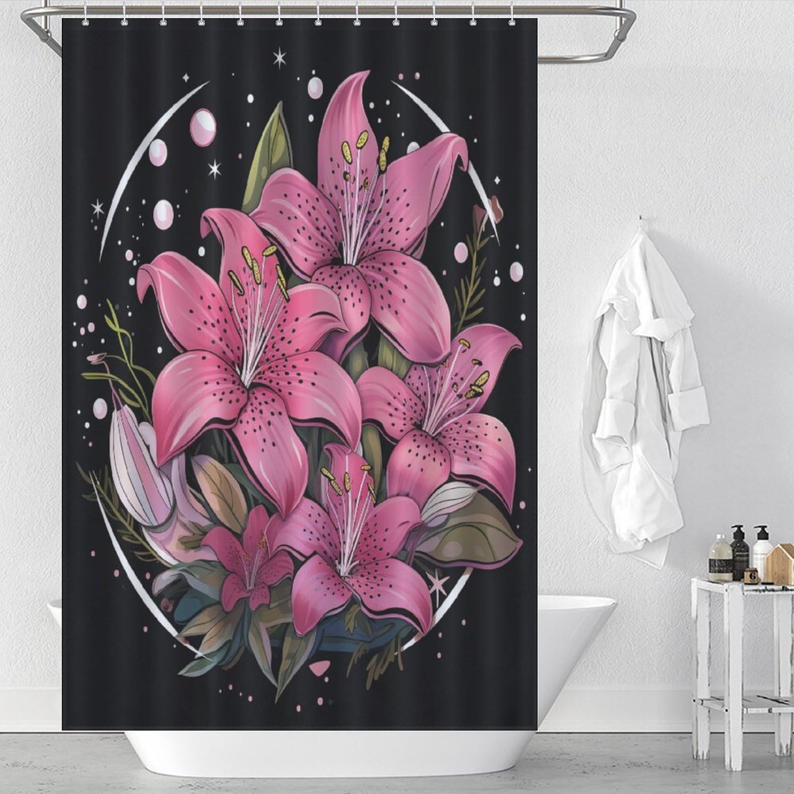 Rideau de bain fleur imperméable et lavable en polyester anti-moisissure