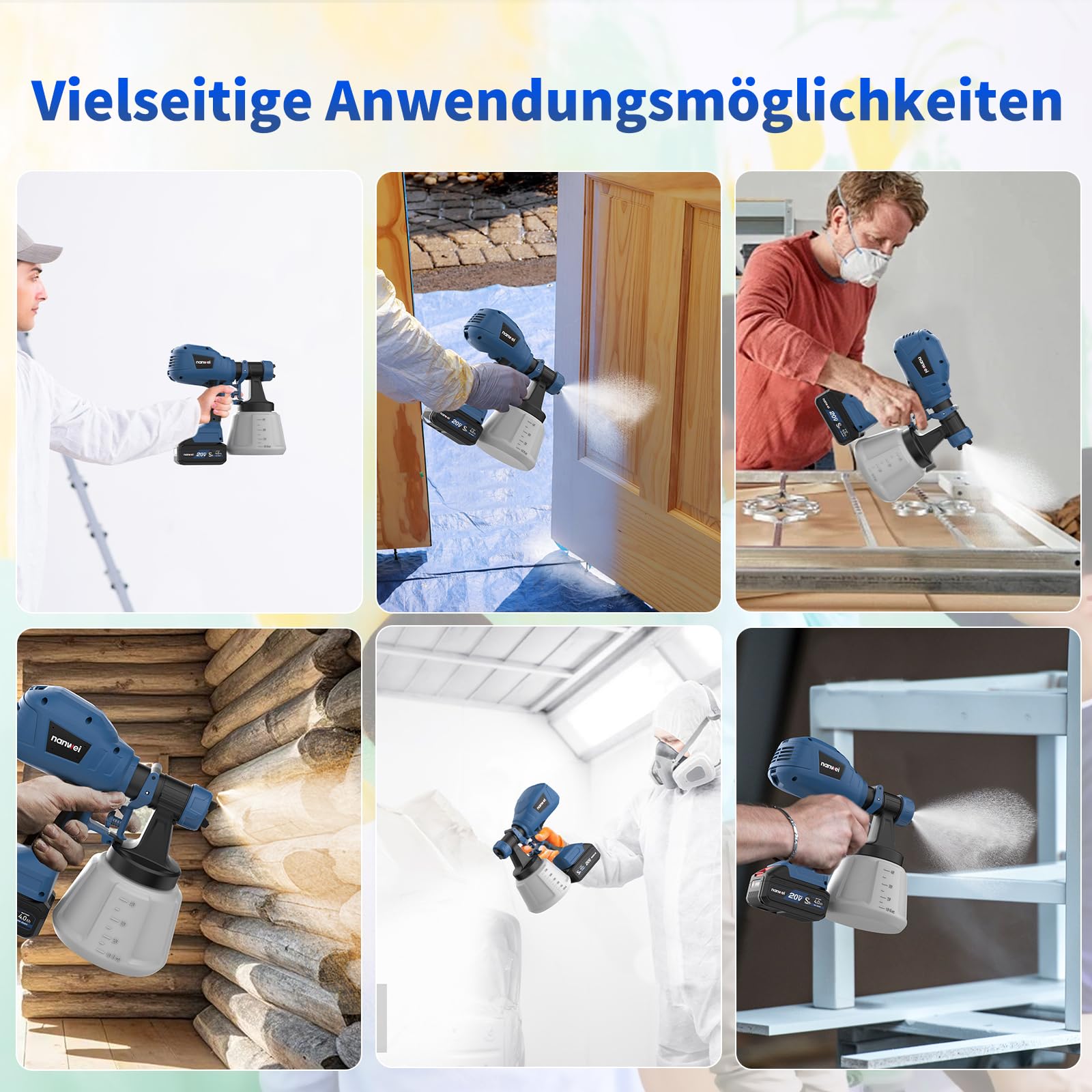 NANWEI Pulverizador de pintura a batería compatible con batería Makita de 18 V, pistola pulverizadora con depósito de 1200 ml, pulverizador de pintura para valla con 4 boquillas y 3 patrones de
