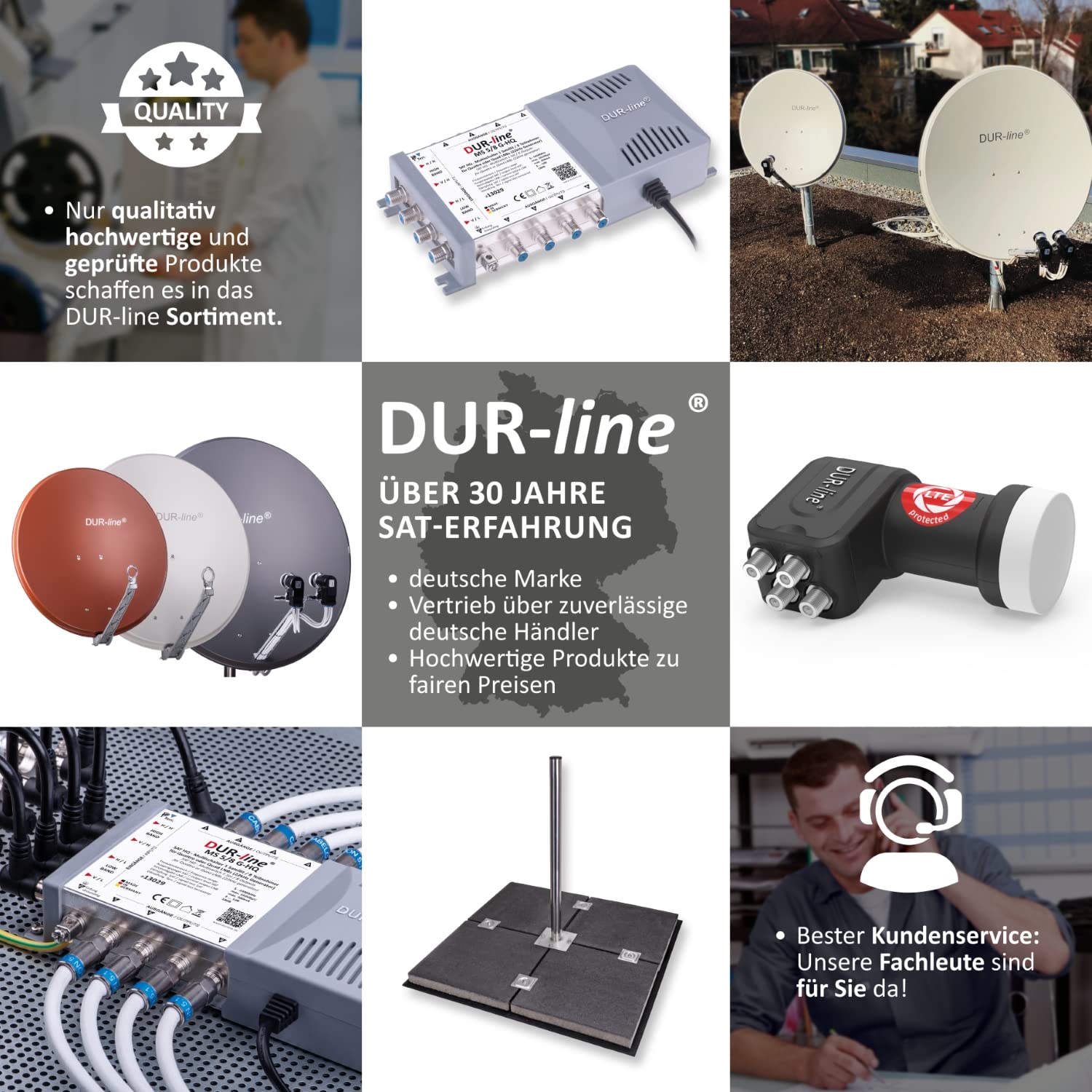 DUR-line 6° Monoblock Unicable LNB – Astra 19,2°E + Hotbird 13°E – 24 participantes y 2 satélites (MB6-UK) – Doble LNC con función de cable – Full HD, 4K, 8K, 3D – Resistente a la intemperie +