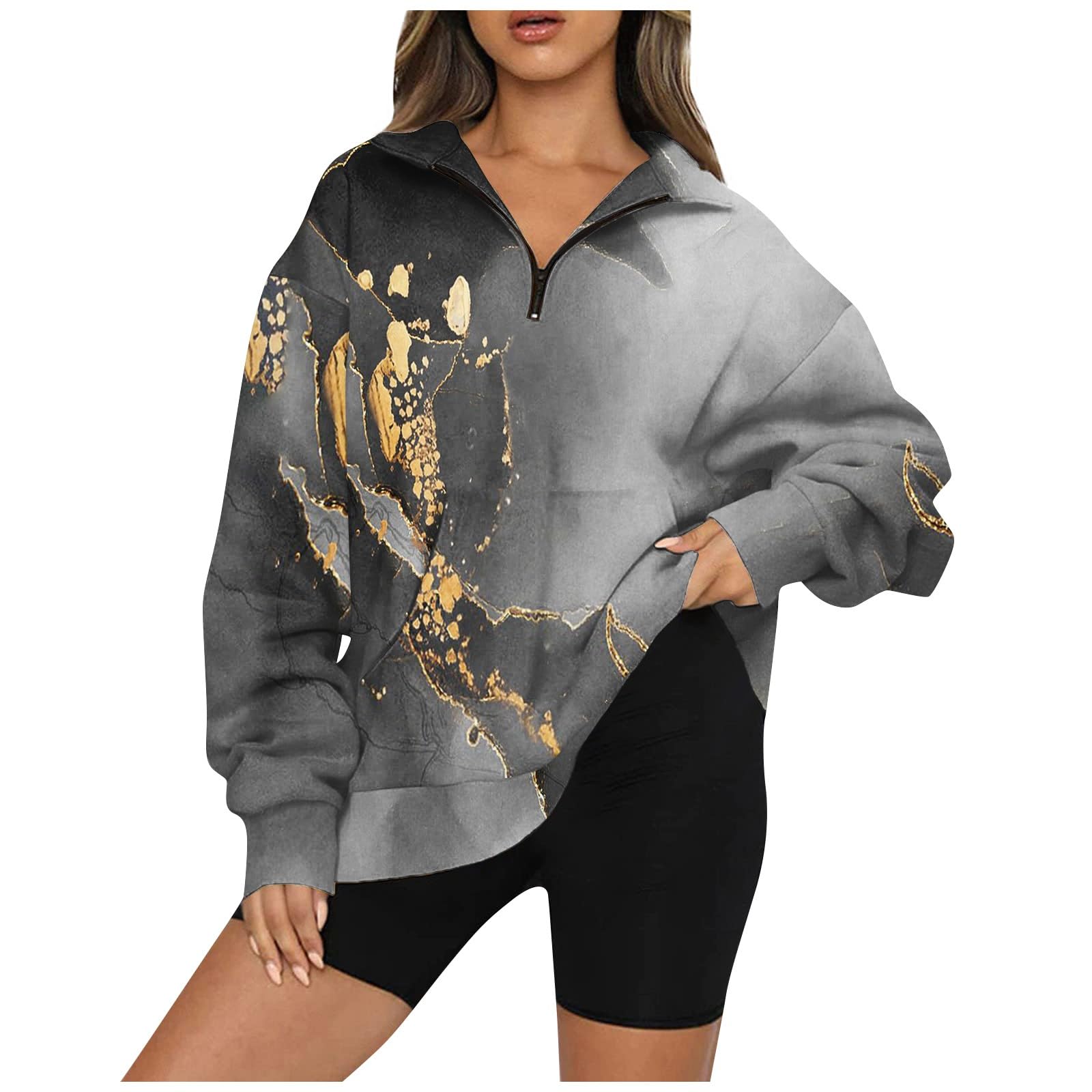 FlekmanArt Sweatshirts For Women Oversized Half Zip Pullover Cute Floral Lapel Hoodie 2023 Fashion Fall Winter Clothes