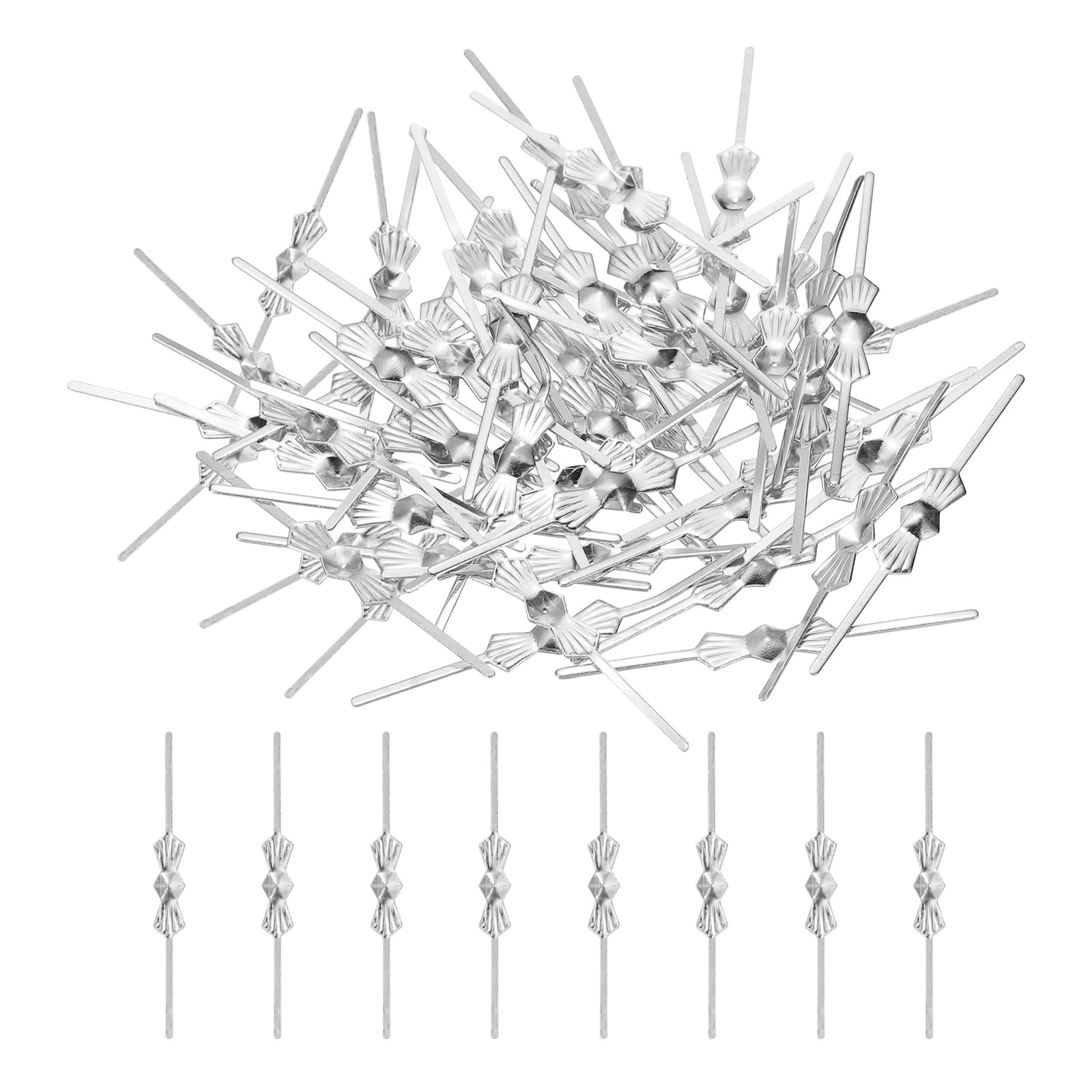 sourcing map 150Pcs Chandelier Connector Clip, 45mm/1.77" Copper Crystal Chandelier Pin, Lamp Connectors Clips Replacement for Fastening Crystals Lamp Ceiling Light Parts, Silver Tone