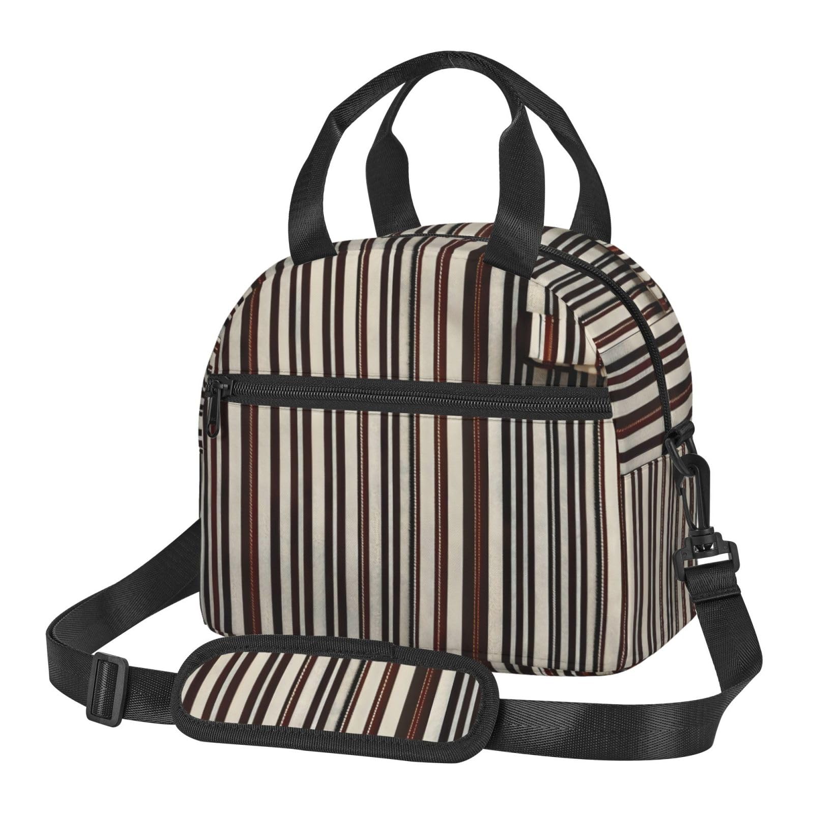 Sac à déjeuner isotherme réutilisable à rayures marron pour adultes - Pour le travail, les voyages - Pour homme et femme