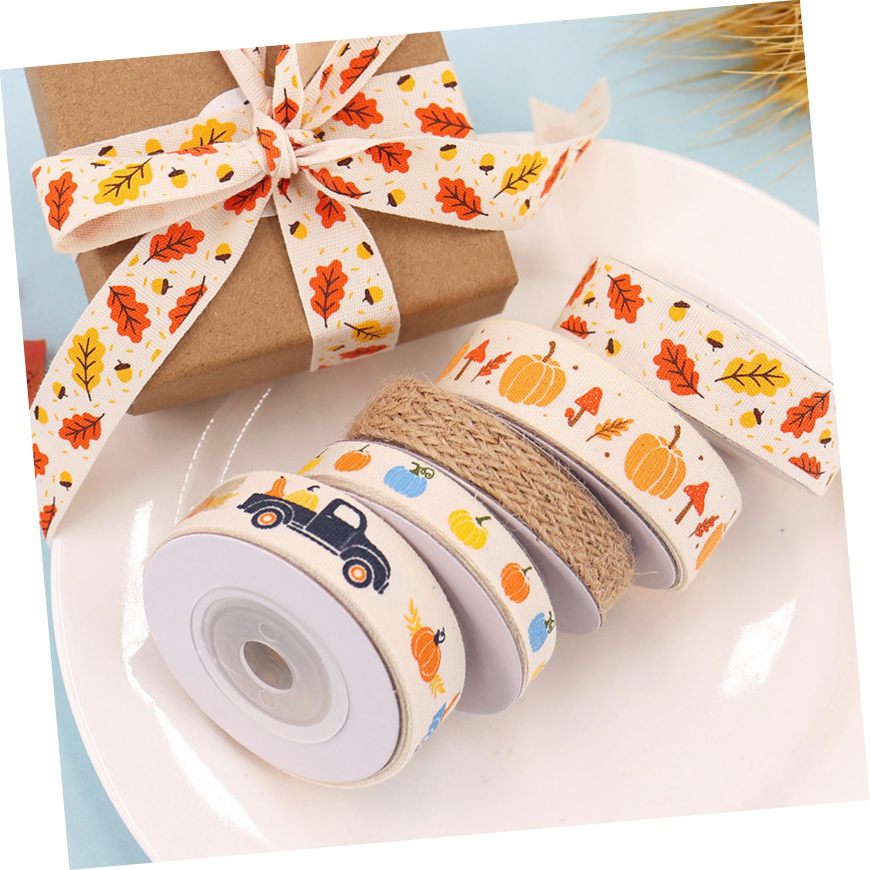 VILLCASE 15 Rollen Thanksgiving Gurtband Bauernhausband Kranz Bastelband Weihnachtsbänder Für Grünes Hochzeitsgirlande Thanksgiving Bänder Zum Basteln Polyester