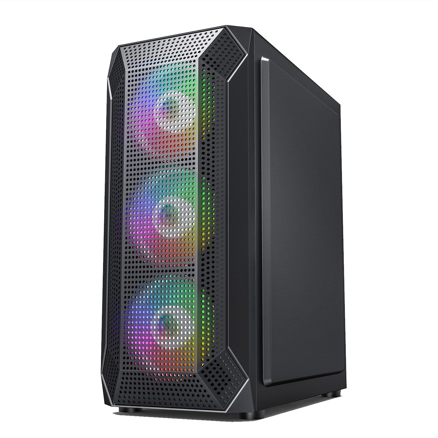 Amazon Basics Mid Tower Gaming Cabinet with USB 2.0 | Pre-Installed Four Fixed RGB (FRGB) Fans| ATX, MATX, Mini-ITX Motherboard Support | Transparent Side Panel