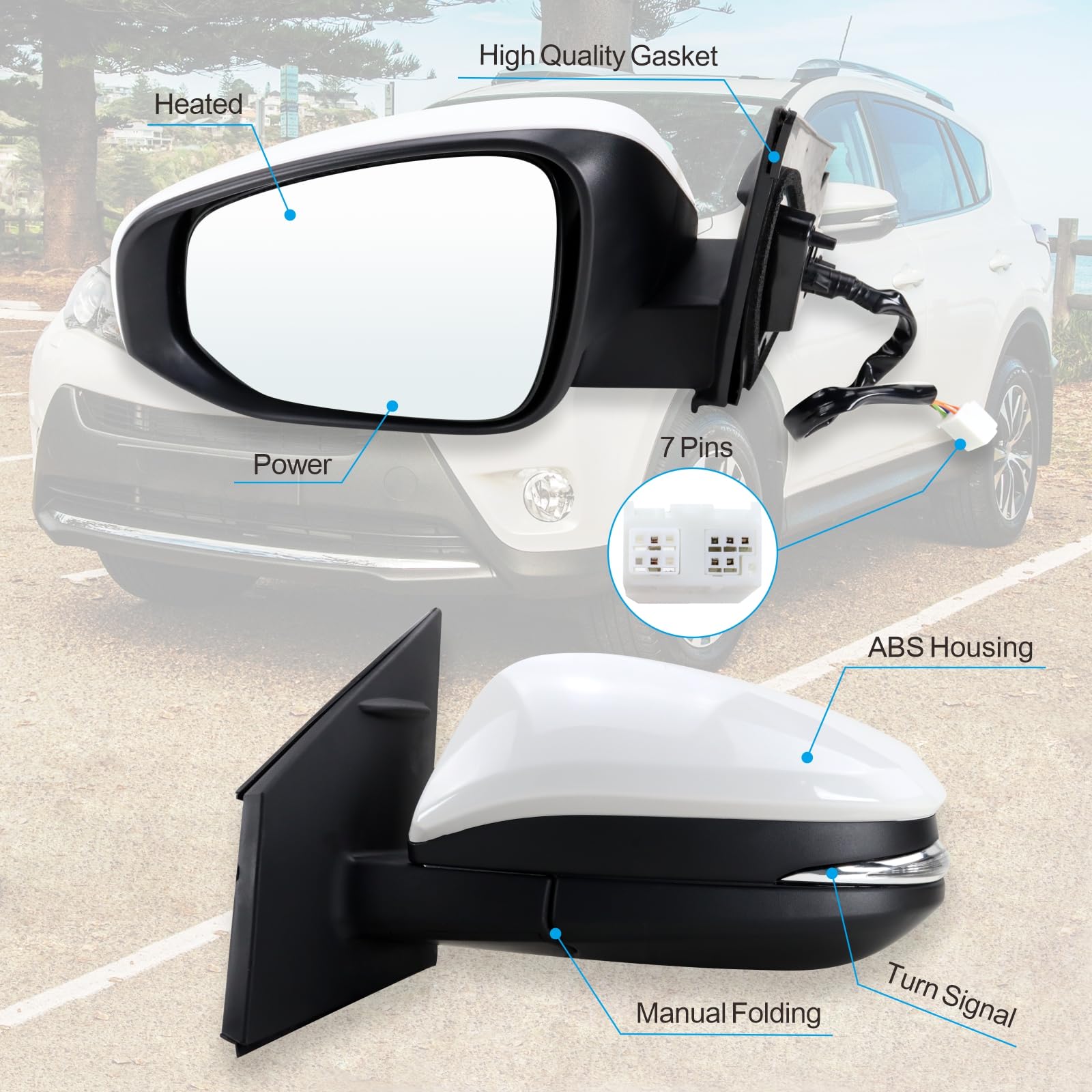 Rav4 Mirror Replacement Passenger Side Power Mirror For 2013-2015 Toyota RAV4 LE (Non-Heated, Manual Fold, Textured Black) Rav4 Side Mirror Replacement - Foto 10