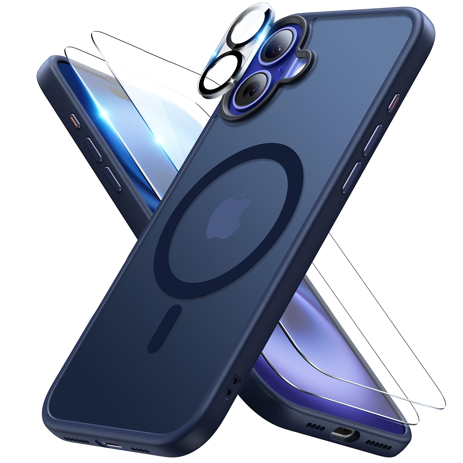 Meifigno Designed for iPhone 16 Case 6.1 inch, [with 2X HD Screen Protectors & 1X Lens Protector] [Compatible with MagSafe] [Militray Grade Protection