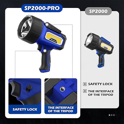 Miniatura 8 de FORTO Linterna recargable con 200000 lúmenes, foco de mano con soporte plegable, 6 modos de luz IPX7 impermeable al aire libre para navegación,