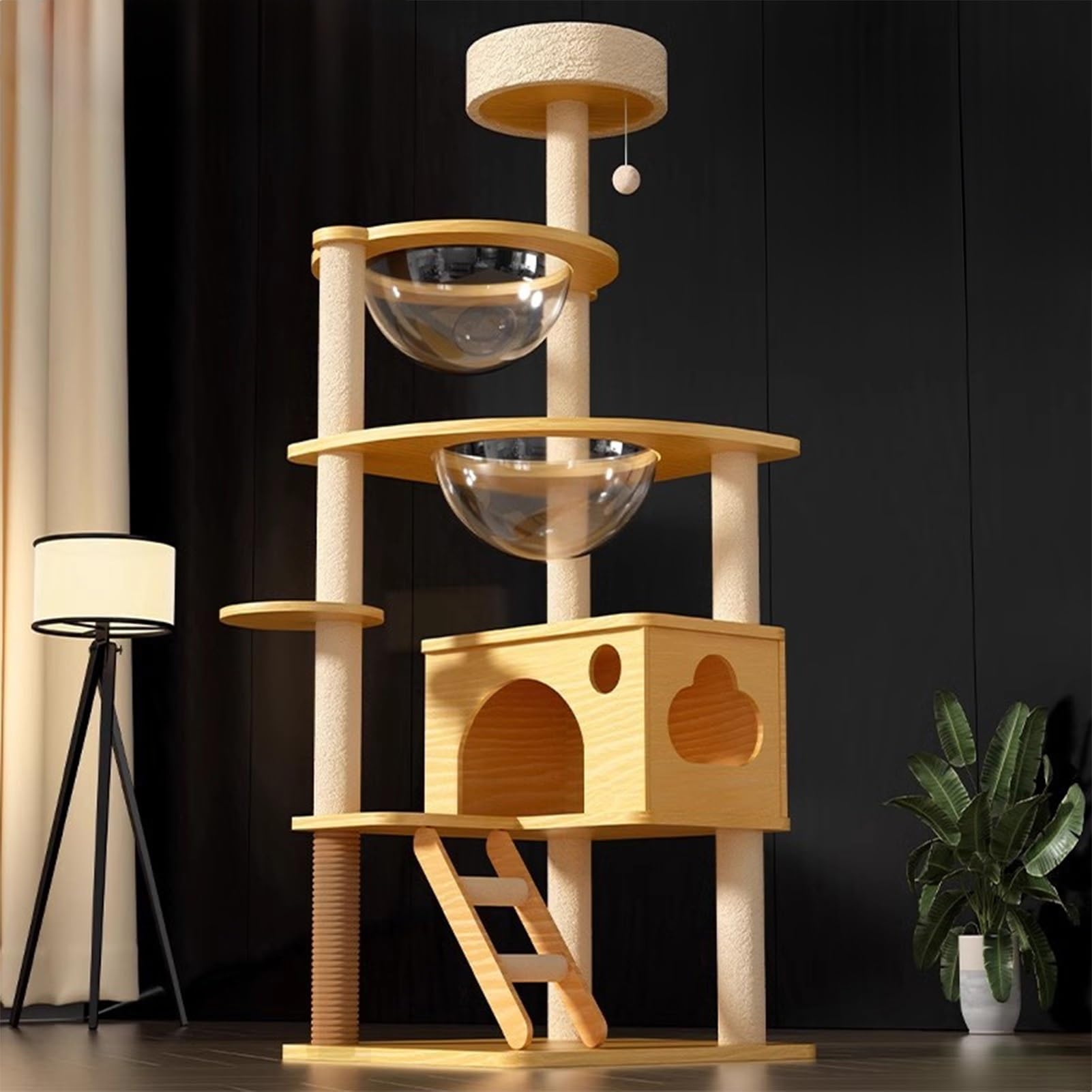Arbre à chat de qualité supérieure en bois avec lits transparents