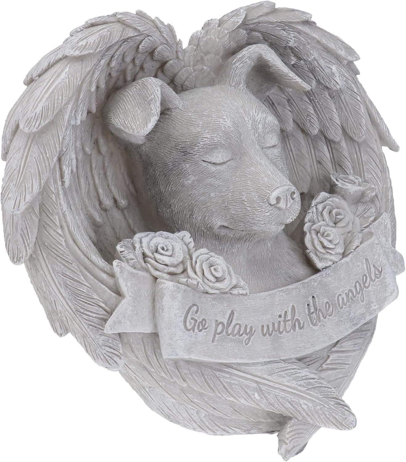 Lápida de Piedra Conmemorativa con ángel de resina para perros, un homenaje lleno de amor