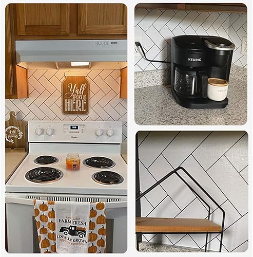 Miniatura 7 de Revestimiento de estante de rejilla blanca con líneas negras, papel autoadhesivo para cajones, estilo industrial, decoración de pared, calcomanía