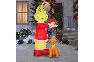6' Gemmy Animated Airblown Inflatable Christmas Grinch as Santa Putting Santa Hat...