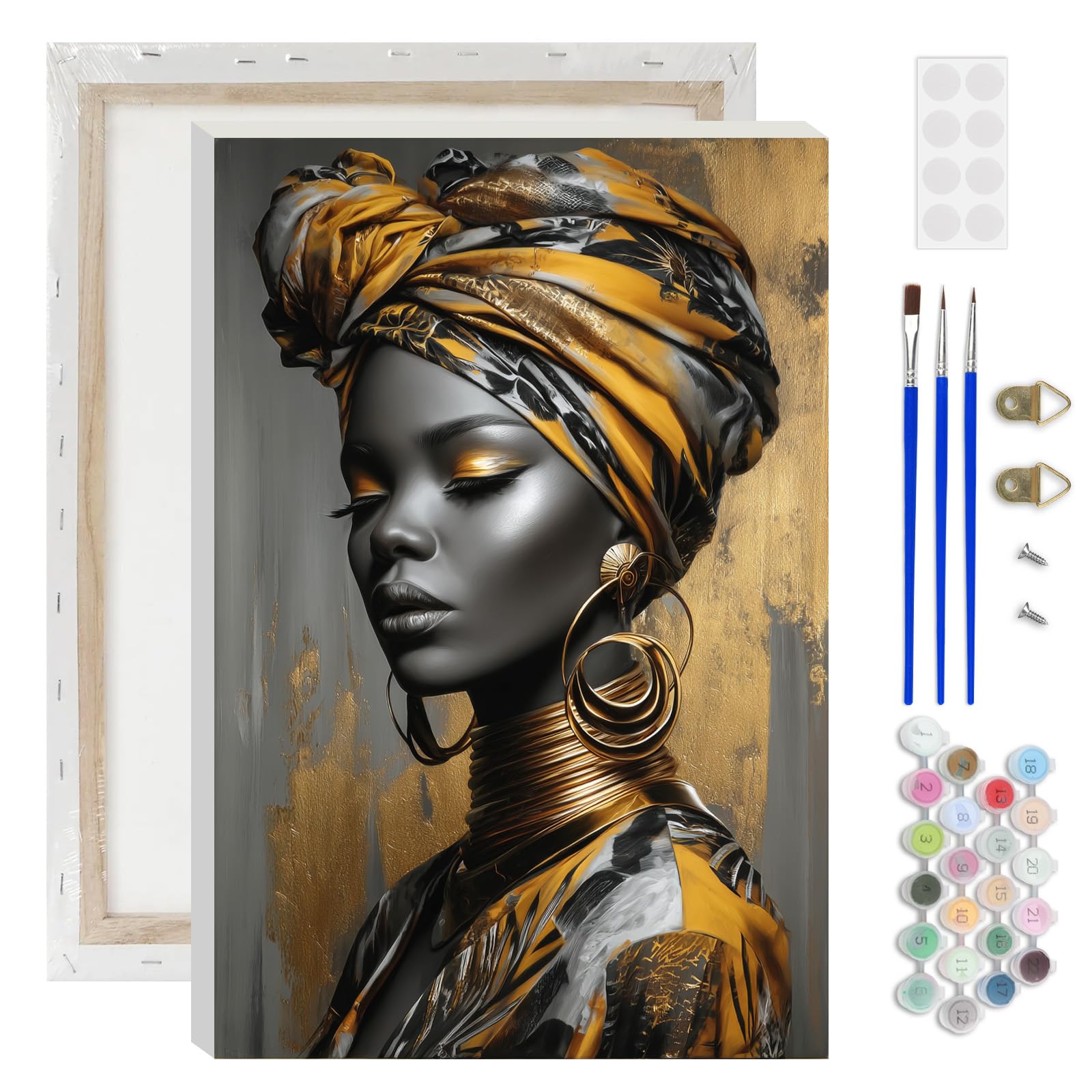 AIRDEA African Queen Paint by Numbers for Adults, Black Woman Painting by Numbers for Adults, DIY Acrylic Pigment Drawing Paintwork Arts and Crafts Painting Kit for Home Decor 8x12 inch (Framed)