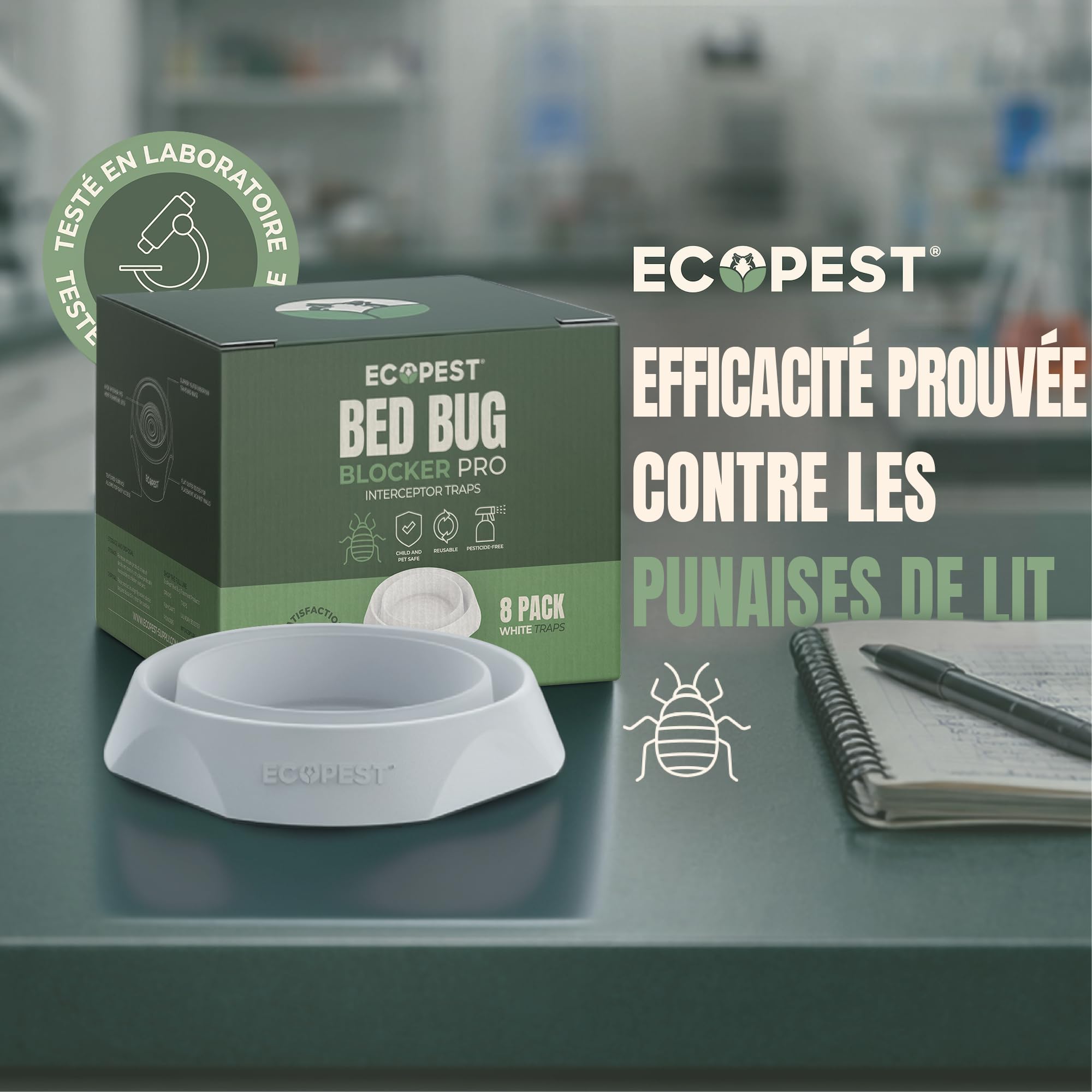 Intercepteurs de Punaises de Lit – Lot de 8 | Bed Bug Blocker (Pro) Pièges Intercepteurs (Blancs) | Piège à Insectes, Dispositif de Contrôle, et Détecteur pour Pieds de Lit