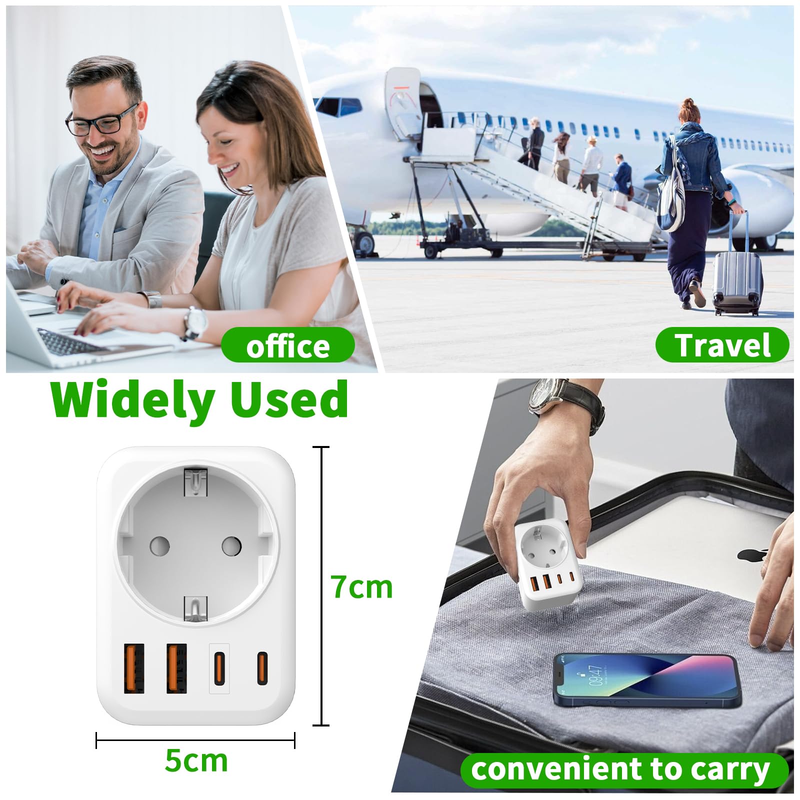 5 en 1 Adaptateur Prise Italienne vers France, Adaptateur Prise Italienne, 2 USB C, 2 USB A, Europe FR 2 Broches vers US 3 Broches, pour Italie, Chili, Maldives, Saint-Marin, Vatican,Type L