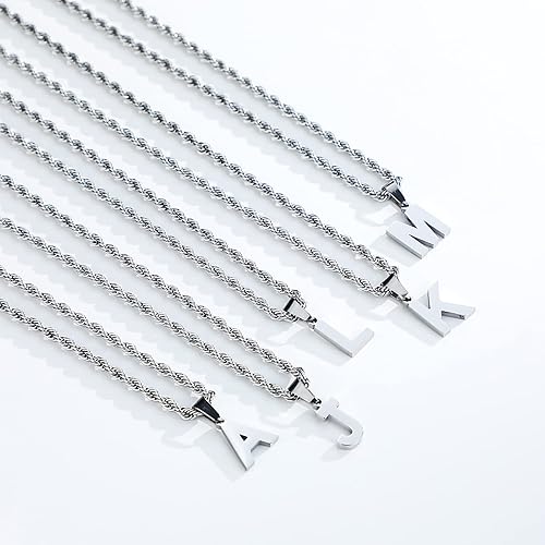 Miniatura 2 de SENRAN Collar con inicial en capas de la A a la Z para hombre, cadena de cuerda torcida de acero inoxidable de 18 a 20 pulgadas, dije de letra