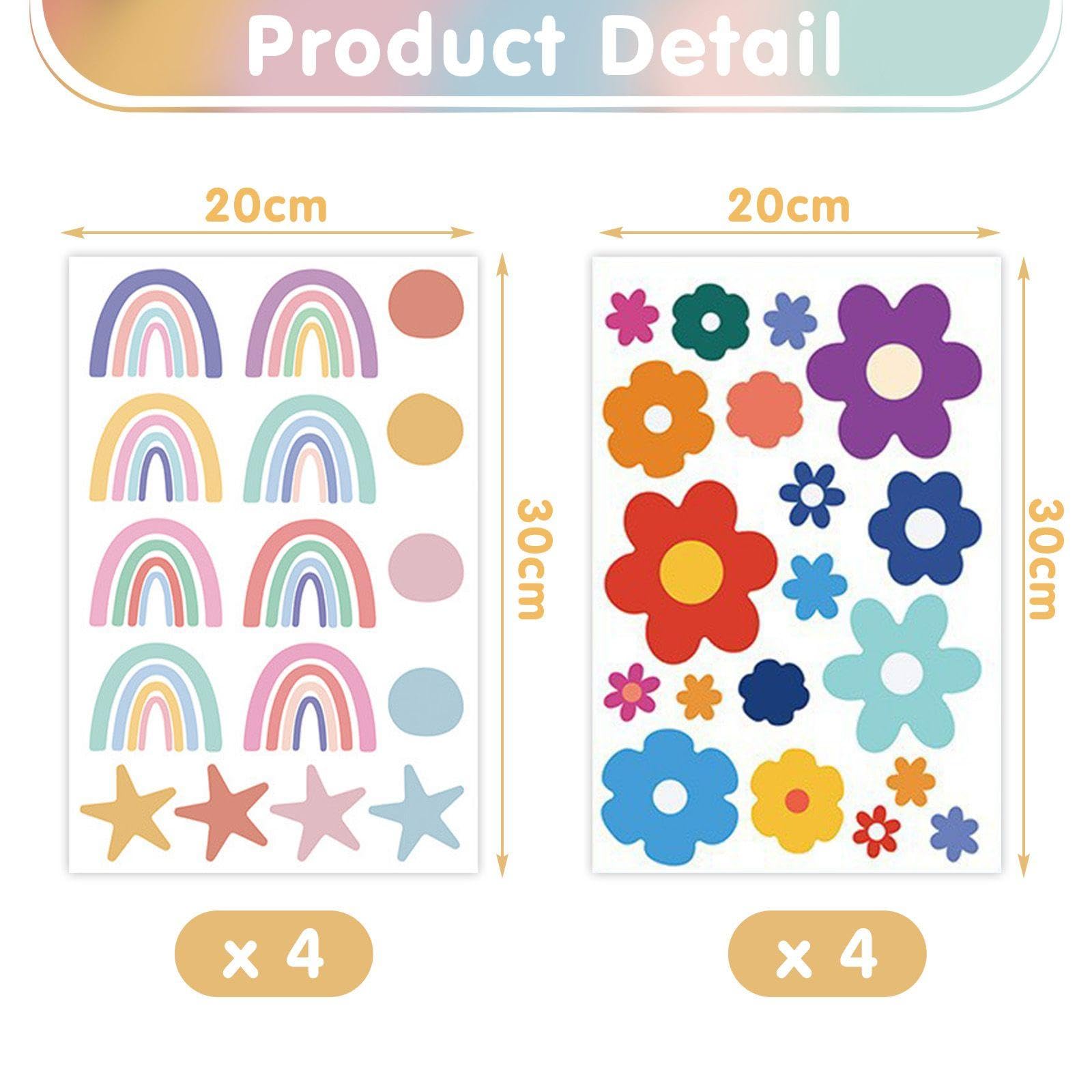 4 Flower Stickers And 4 Rainbow Stickers, Cartoon Cute Stickers, Room Decorative Wall Stickers, Suitable For Bedrooms And Living Rooms - Image 2