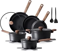 SENSARTE Pan Set 17 Pieces Induction Black Pots Set | Non-Stick Pot Set and Pans Set, Kitchenware Set with Frying Pans and Cooking Pots, Stay Cool Handles, Dishwasher Safe