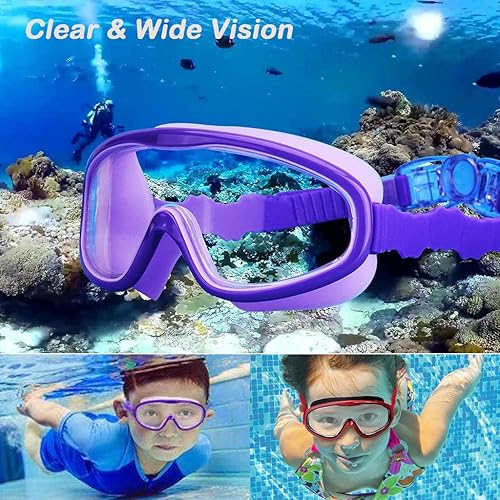 Miniatura 9 de KAILIMENG Gafas de natación para niños, paquete de 2 gafas de natación para edades de 3 a 15 años, antivaho y anti-rayos UV Cear de visión amplia