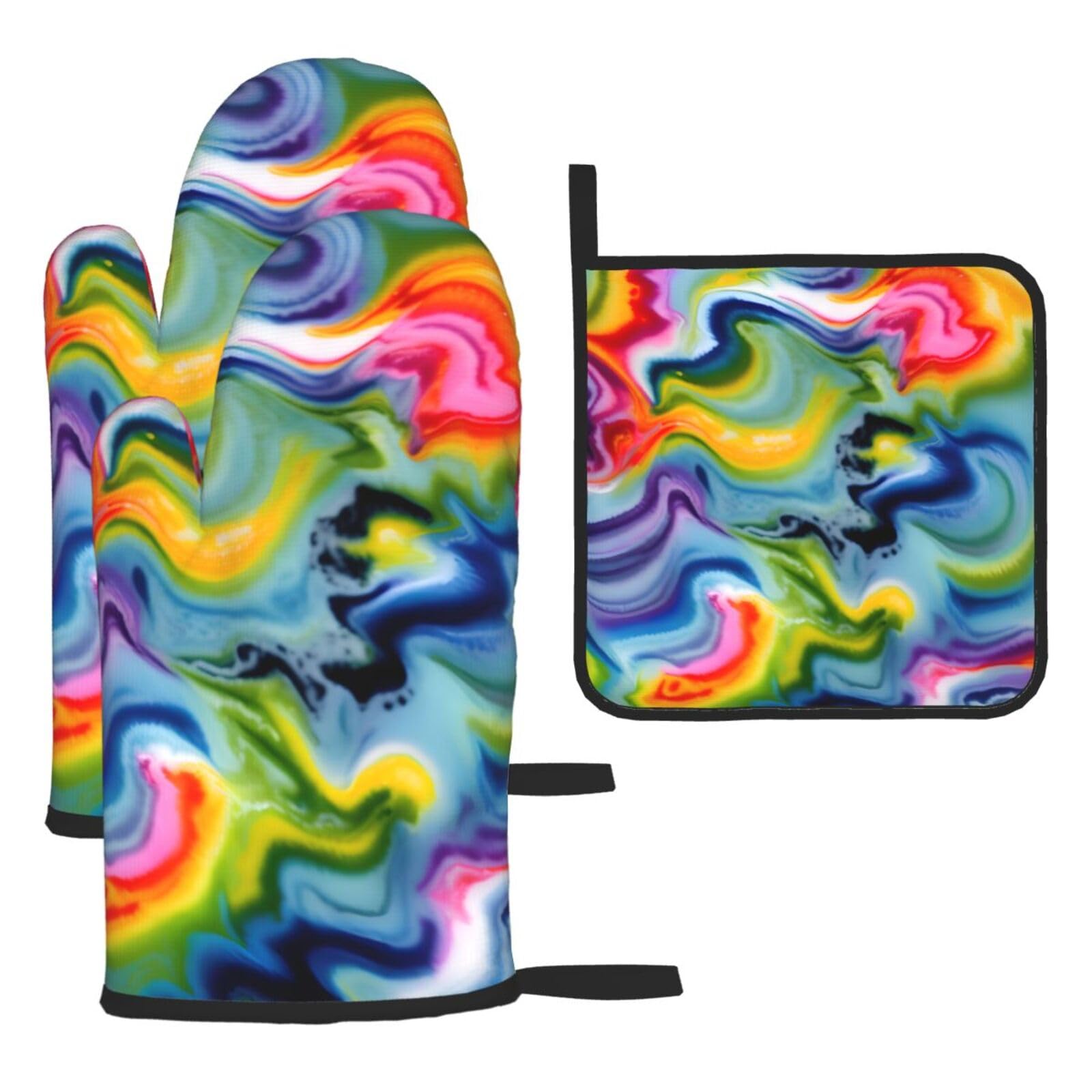 Tie Dye Print Oven Mitts Kitchen Gloves Set Everyday Baking Grilling Microwaving Cooking Gift