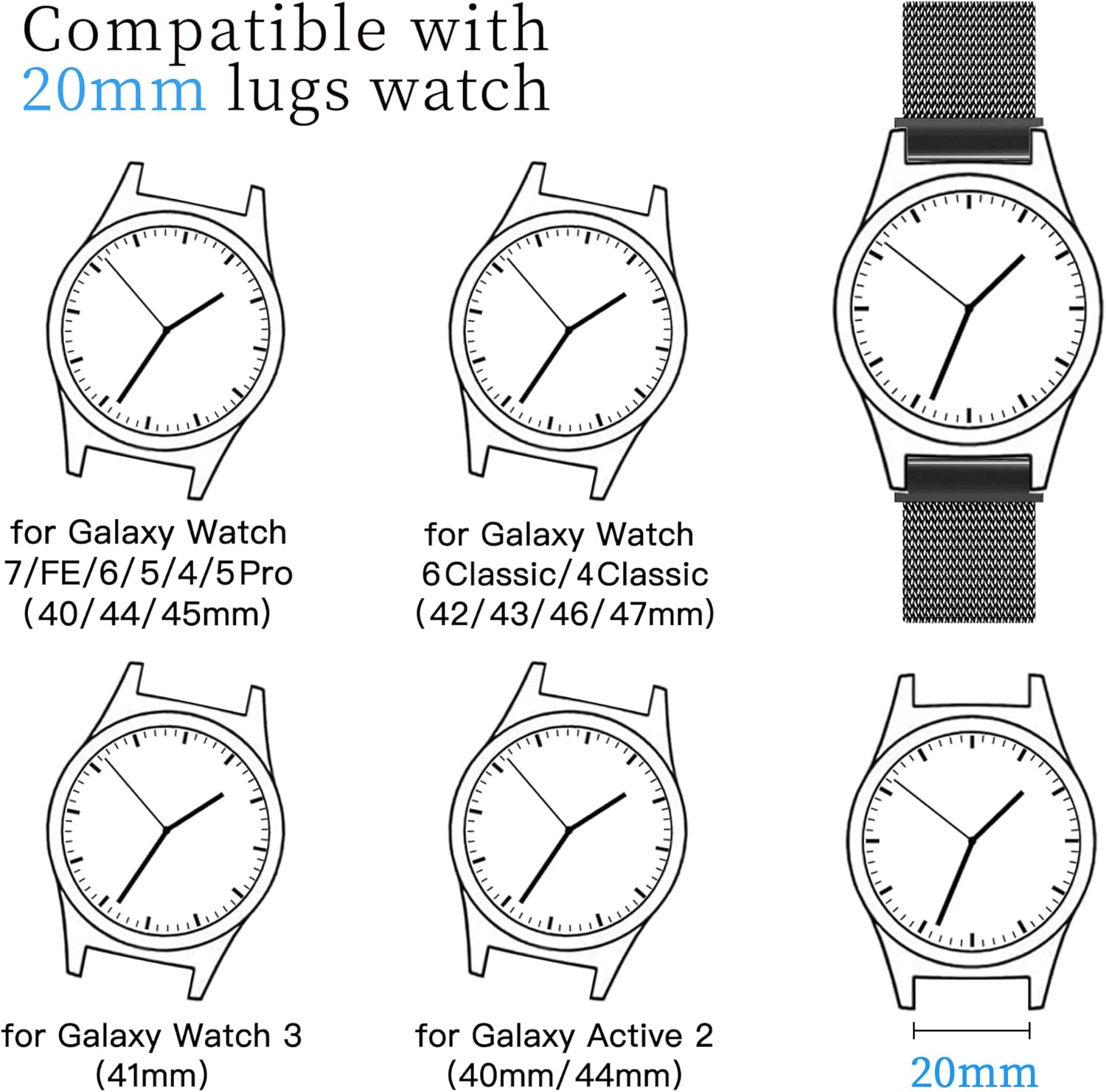 YGTIECS Soft Metal Bands Compatible with Galaxy Watch 7 Band 6 5 4 FE Active 2 40mm/44mm, 20mm Stainless Steel Milanese Strap for 6 Classic/5 Pro 45mm/4 Classic, for Samsung Watch Bands Women Men - Image 2