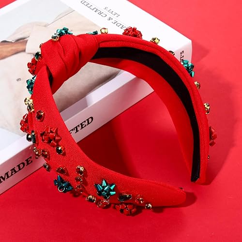 Vista 161 de Diadema de Navidad para mujer, accesorios de Navidad con cuentas, arco de Navidad, copo de nieve, diadema anudada HOHOHO, rojo y verde, perla