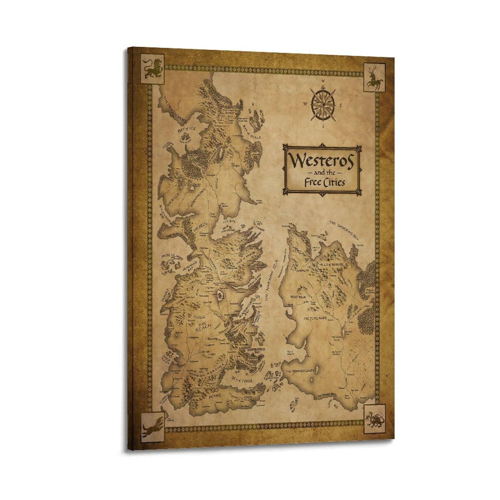 OKNGB Poster de carte du jeu Westeros - Peinture décorative sur toile - 40 x 60 cm