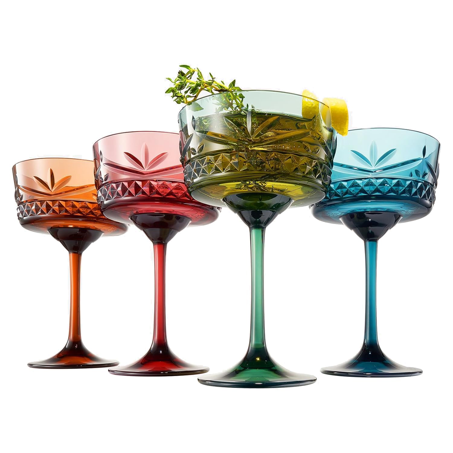 Khen 10.15 Ounce Plastic Acrylic Multicolor Coupe Glasses (Set Of 4 - View #8