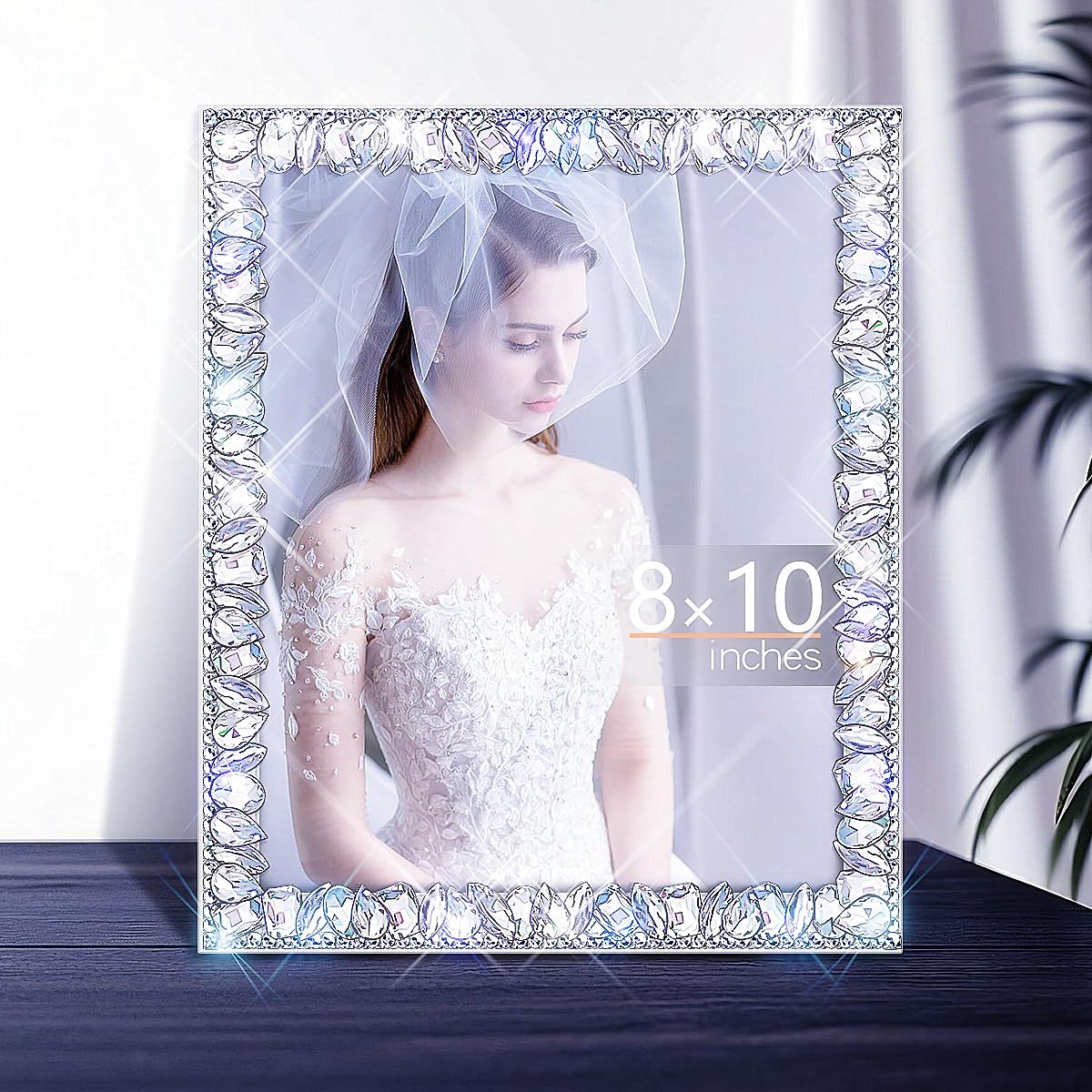 Mifoneix 8x10 Wood Bling Picture Frame for Wall Mount & Tabletop,Display Pictures 5x7 with Mat or 8x10 Without Mat,Design Glitter Sparkle Different