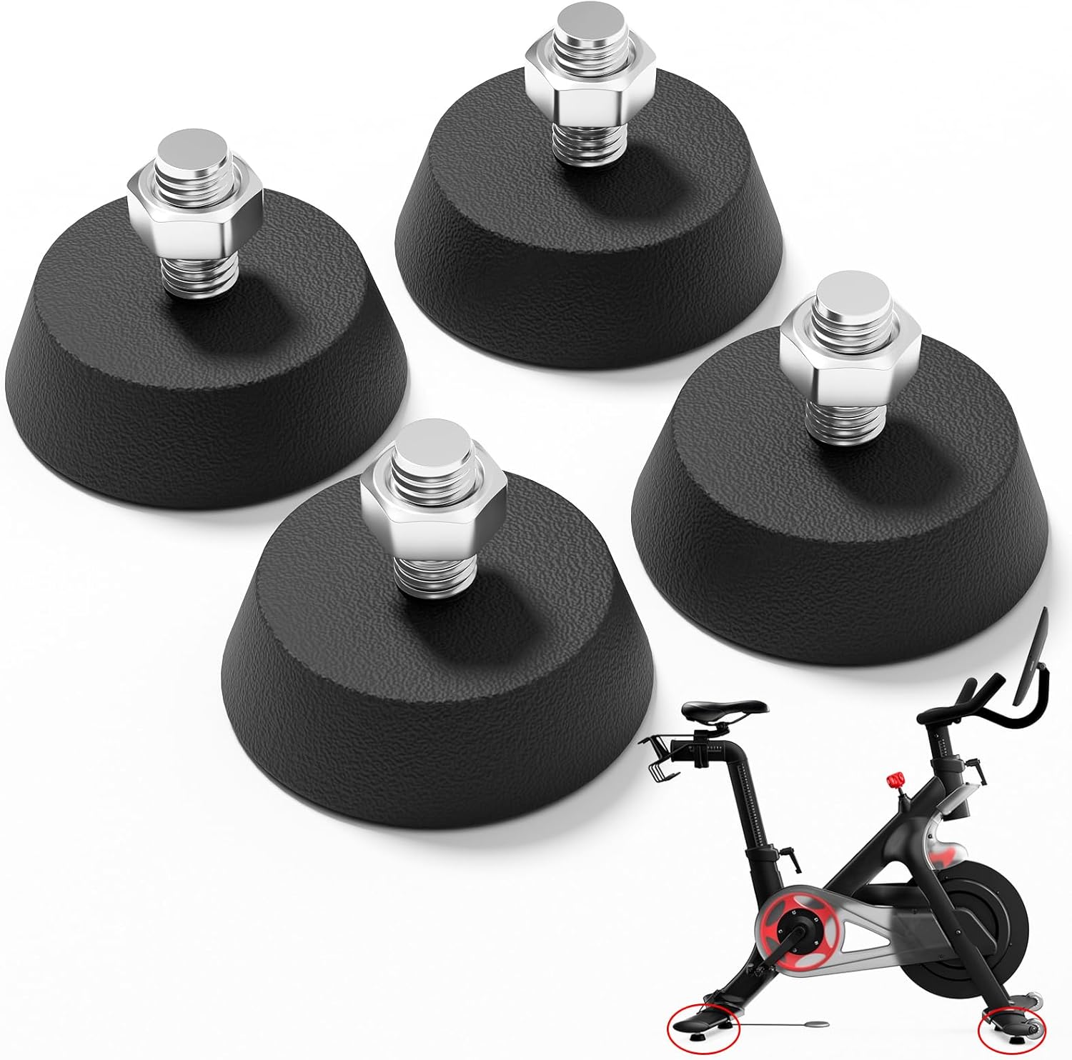 (4 Pack)Upgrade Stainless Steel 3/8″ Leveling Screws, for Peloton Exercise Bike Support Foot Pad, Anti-Slip Shock-Absorbing, Sound-Proof Rubber Spin Bike Foot Pads, for Peloton Bike Replacement Parts